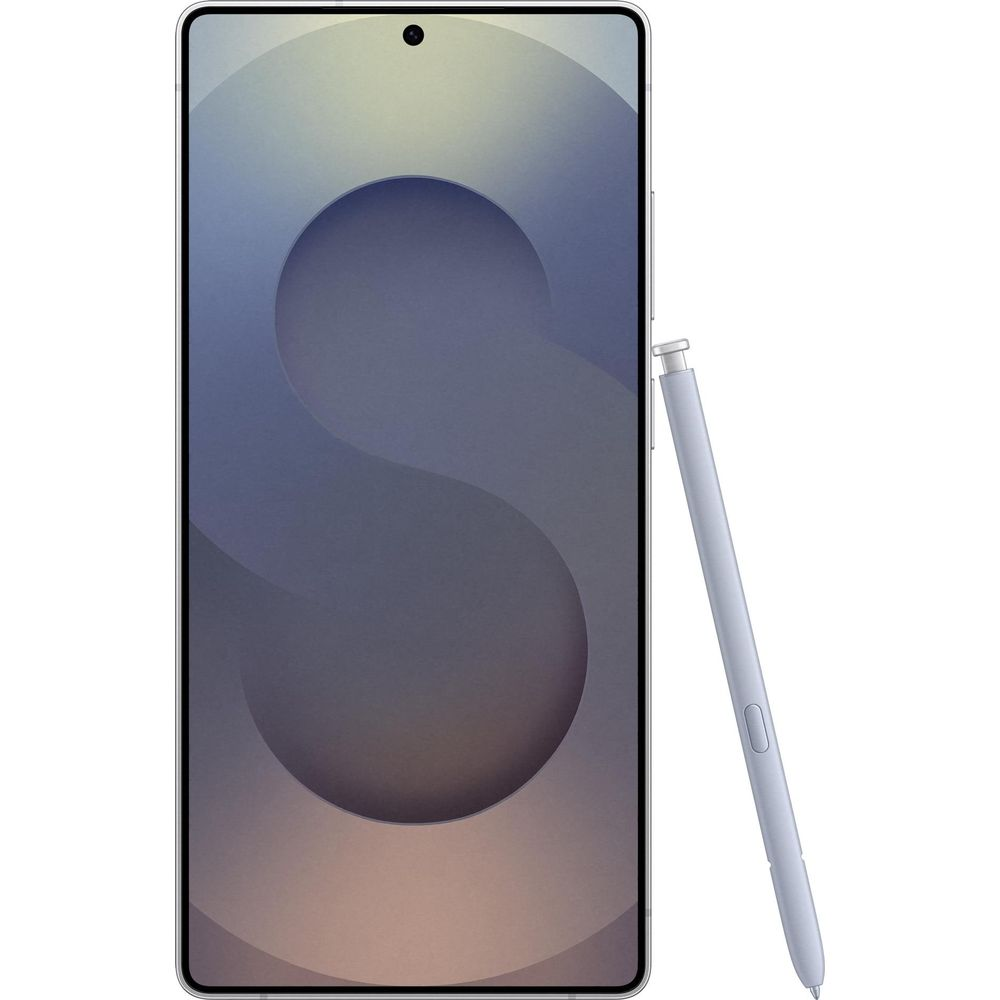 Jasnoszary smartfon z rysikiem obok, na białym tle.