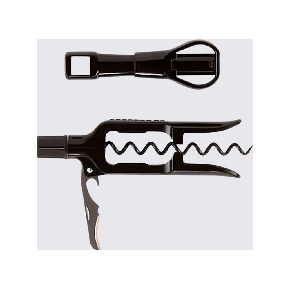 Schwarzer Kellnermesser mit Korkenzieher und Flaschenöffner.
