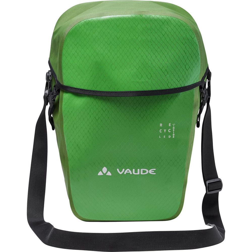 Sacoche de vélo Vaude verte avec sangle noire et logo.