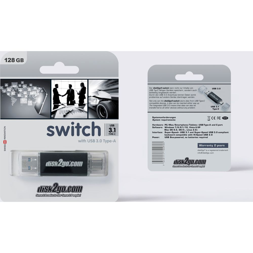 Unità "switch" USB-C/USB-A da 128 GB, argento e nero.