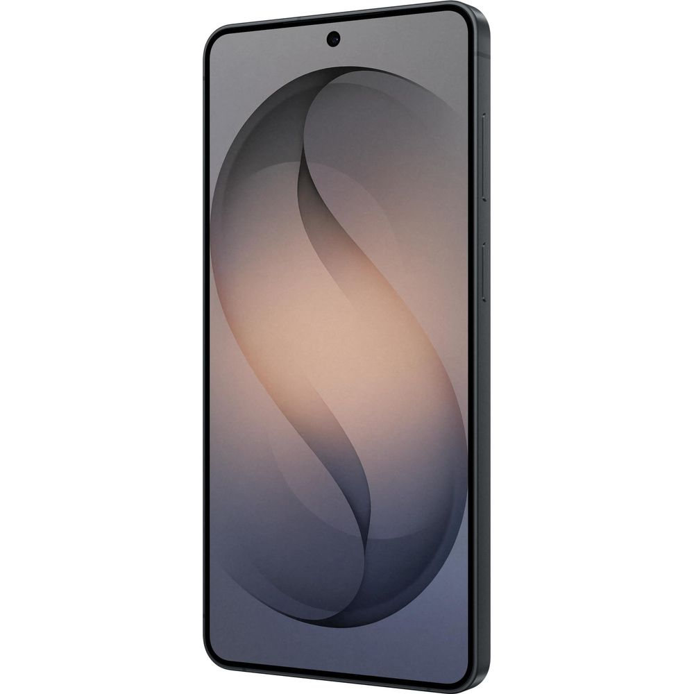 Uno smartphone scuro con uno sfondo astratto e curvo sullo schermo.