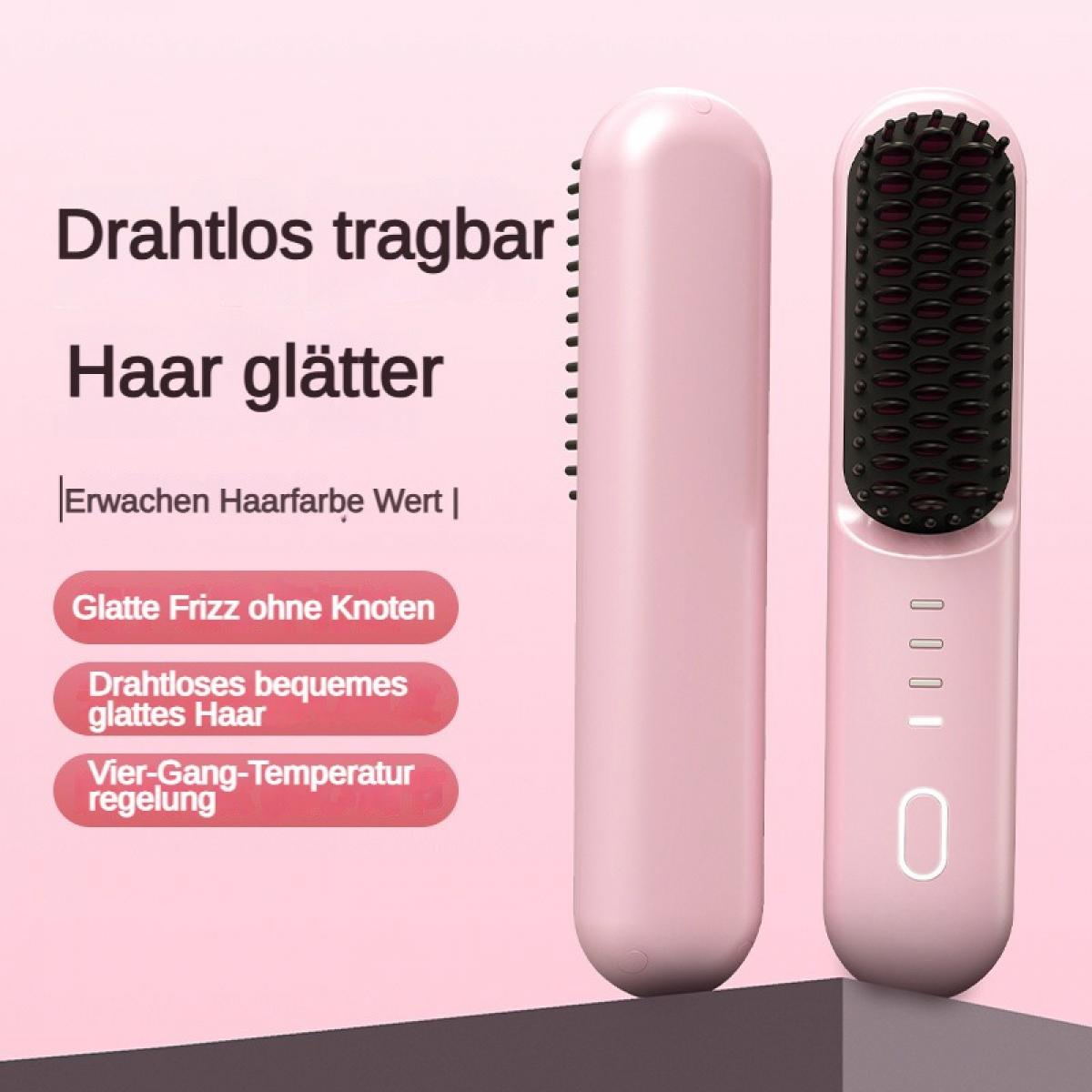Kabelloser Haar glätter in Rosa mit schwarzen Borsten und Bedienelementen.