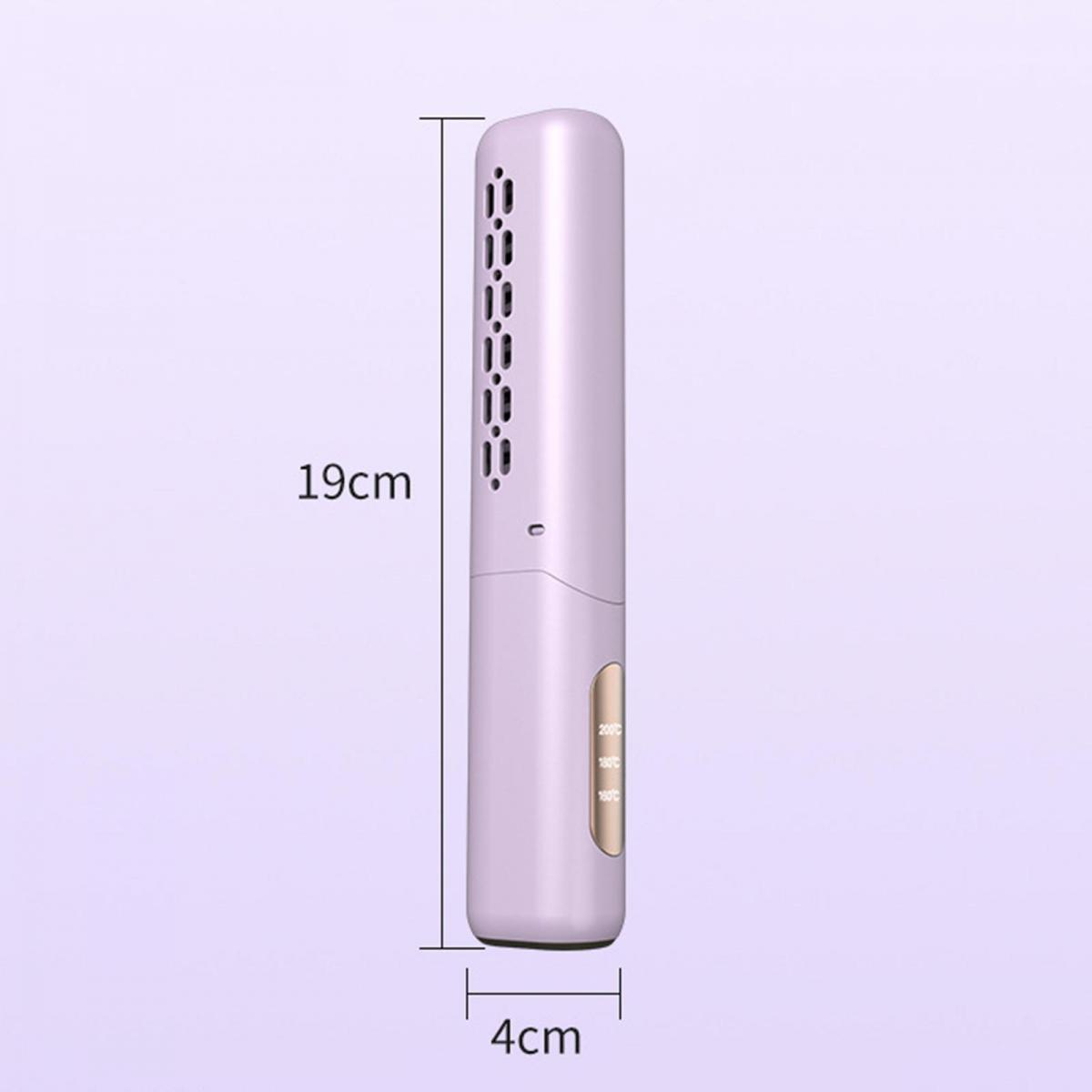 Ein lila Haarglätter 19cm lang, 4cm breit, mit Lüftungsschlitzen.