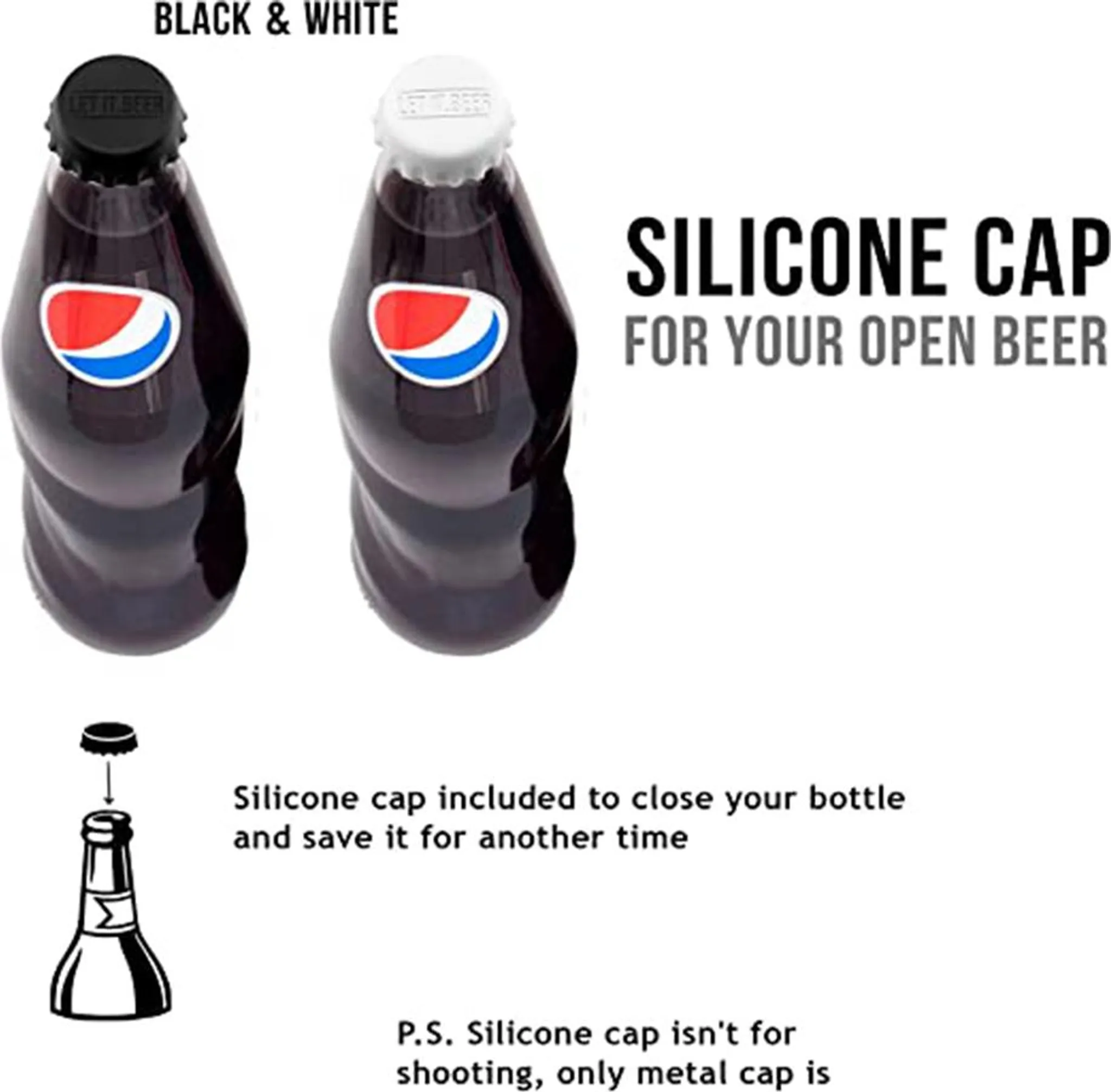 Zwei Pepsi-Flaschen mit schwarzen und weißen Silikonkappen.