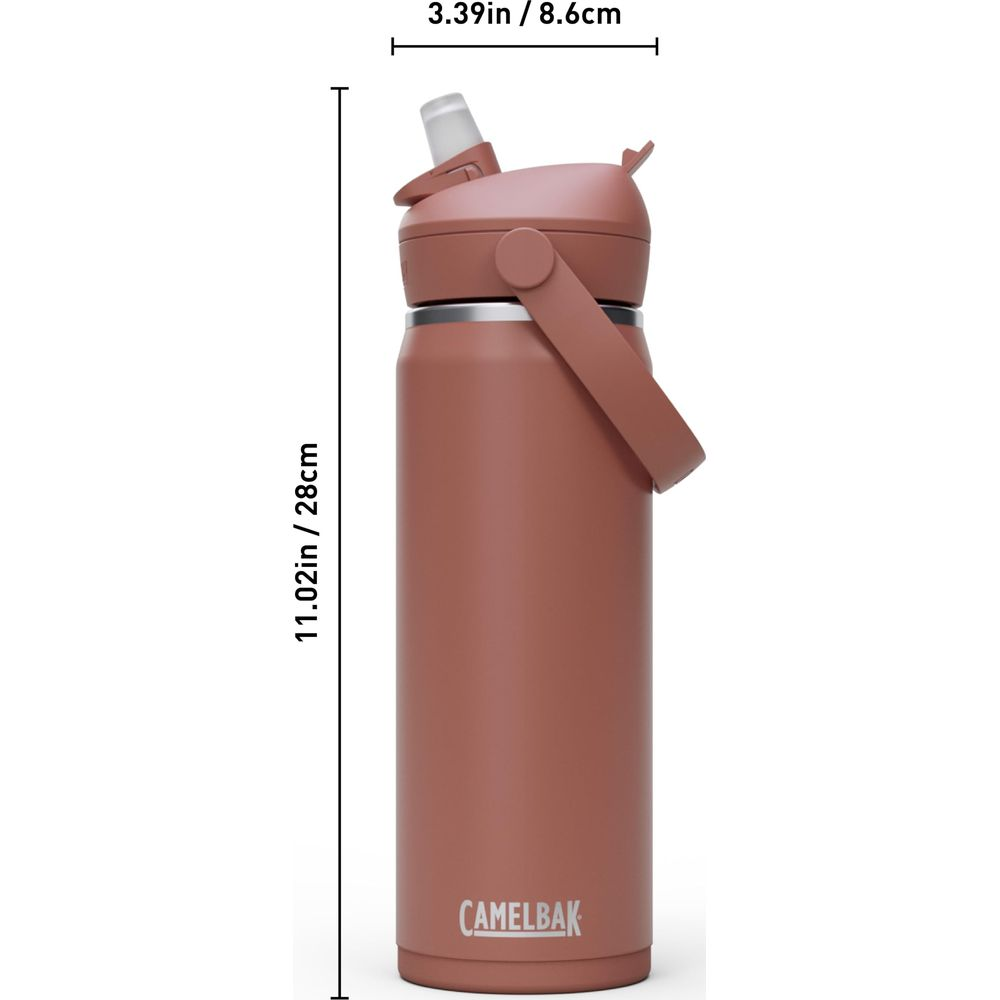 Eine braune Camelbak-Trinkflasche mit Henkel und Strohhalmdeckel.