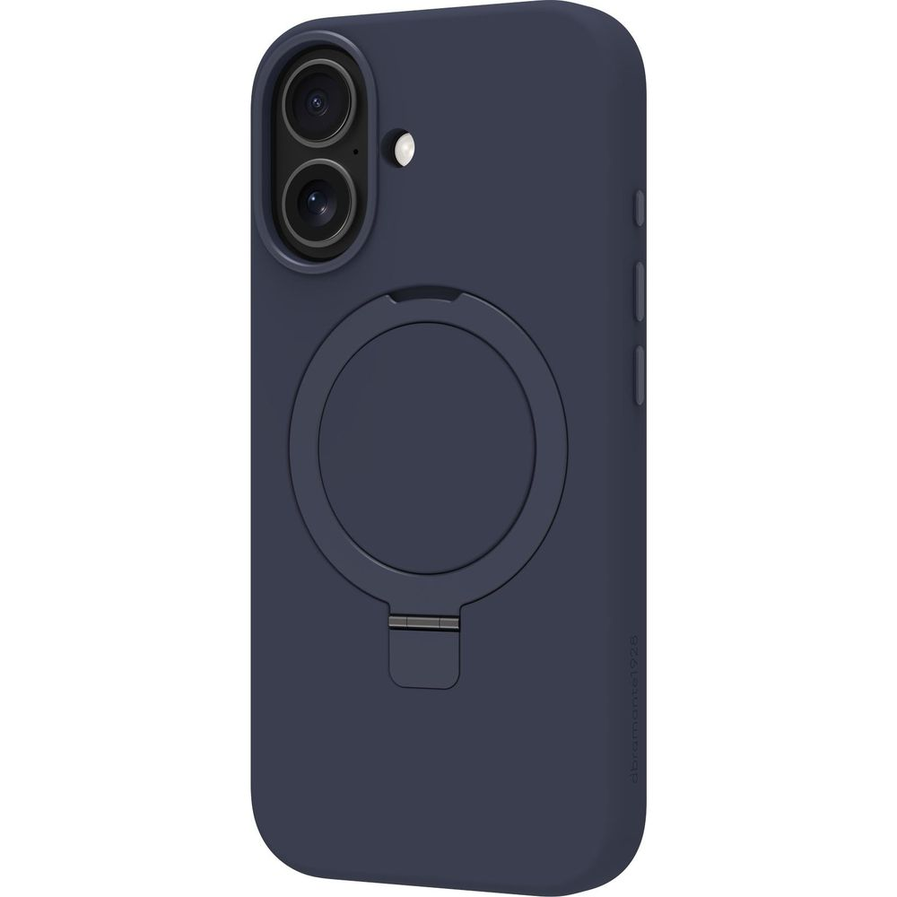 Custodia blu scuro per telefono con anello portatile e ritaglio lenti.