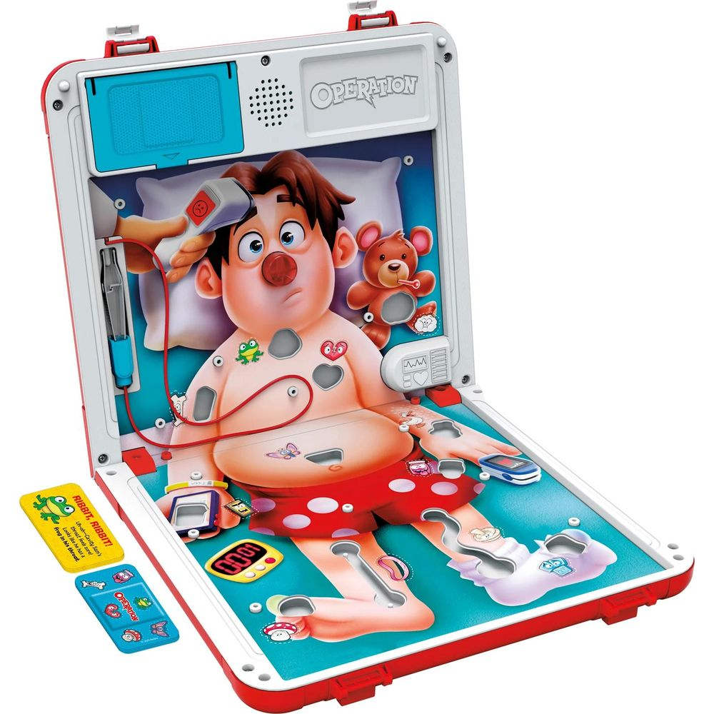Il gioco Operation mostra un paziente con macchie rosse e buchi.