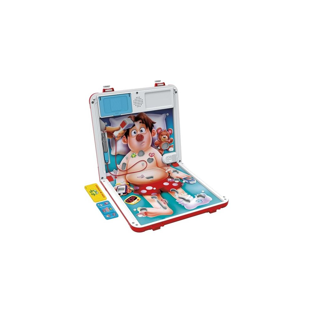 Un tabellone di gioco aperto con un paziente sdraiato e accessori medici.