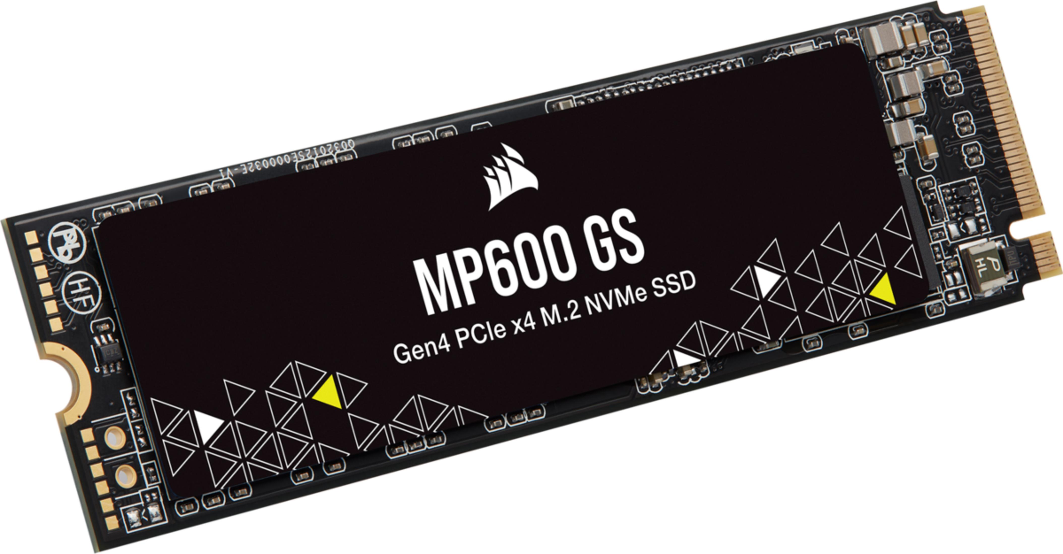 Un SSD M.2 NVMe negro con logo blanco de Corsair y texto.