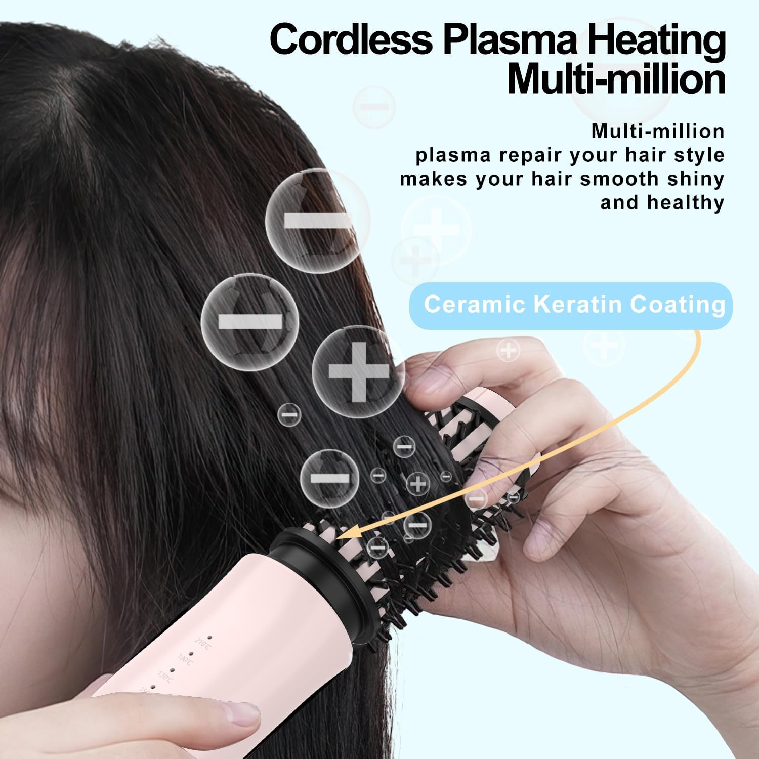 Pinker Haarstyler mit Keramikbeschichtung, nutzt Plasmatechnologie für glattes, gesundes Haar.