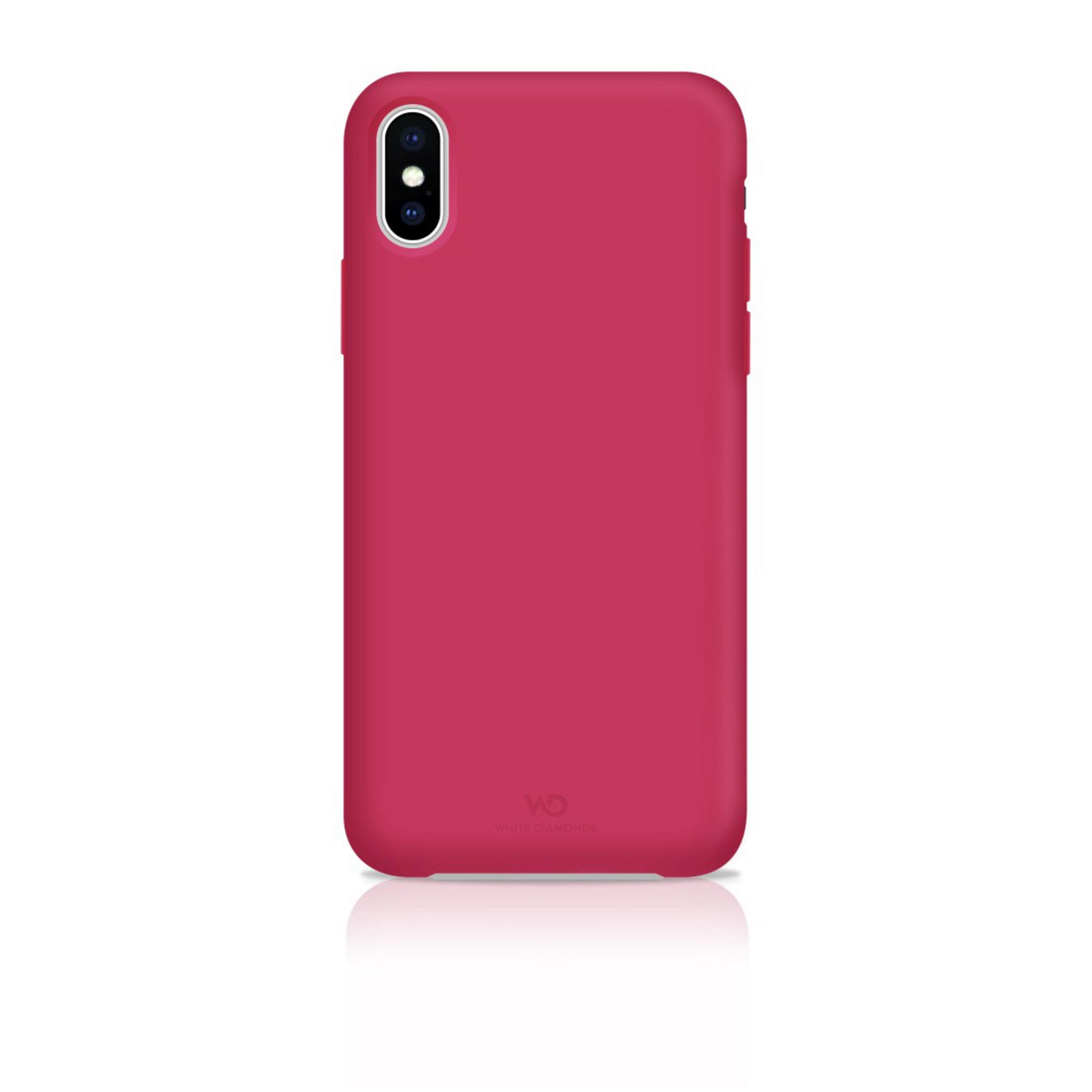 Eine pinke Handyhülle mit zwei Kameras auf der Rückseite.