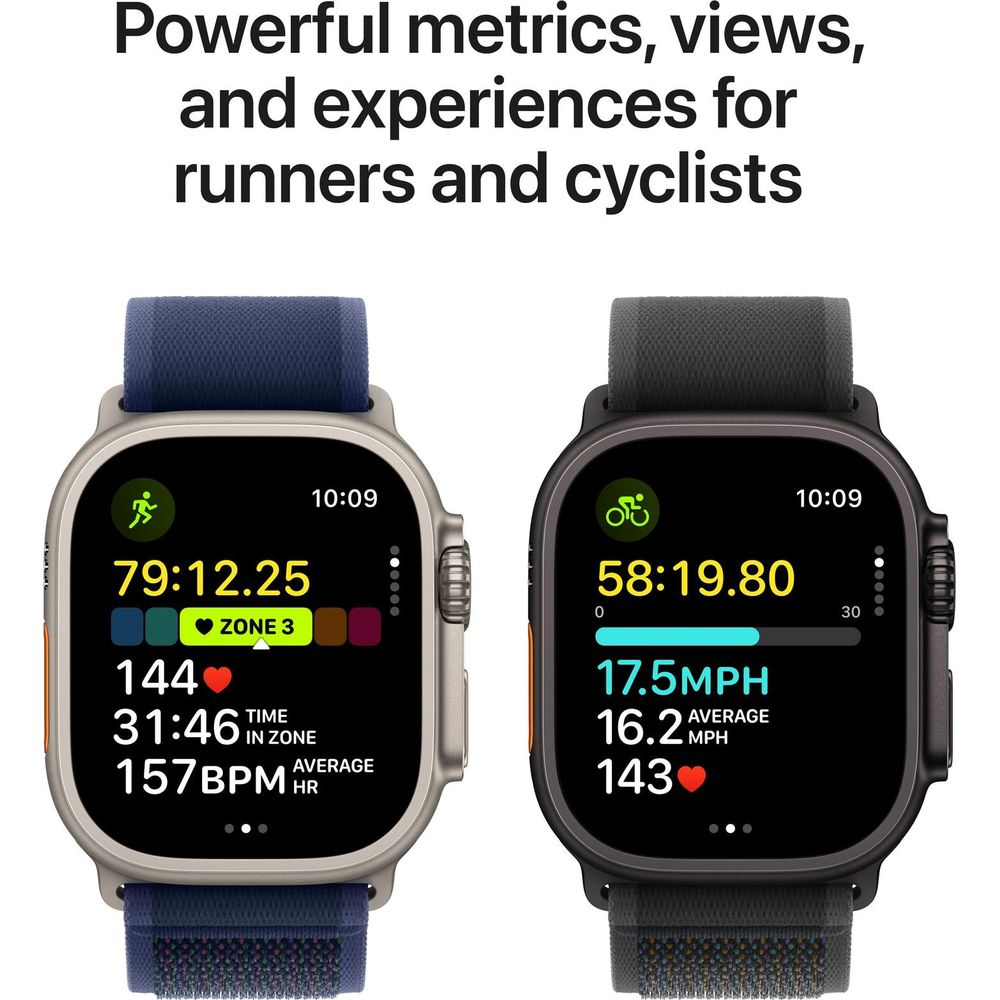 Due smartwatch: una mostra dati di corsa, l'altra dati di ciclismo.