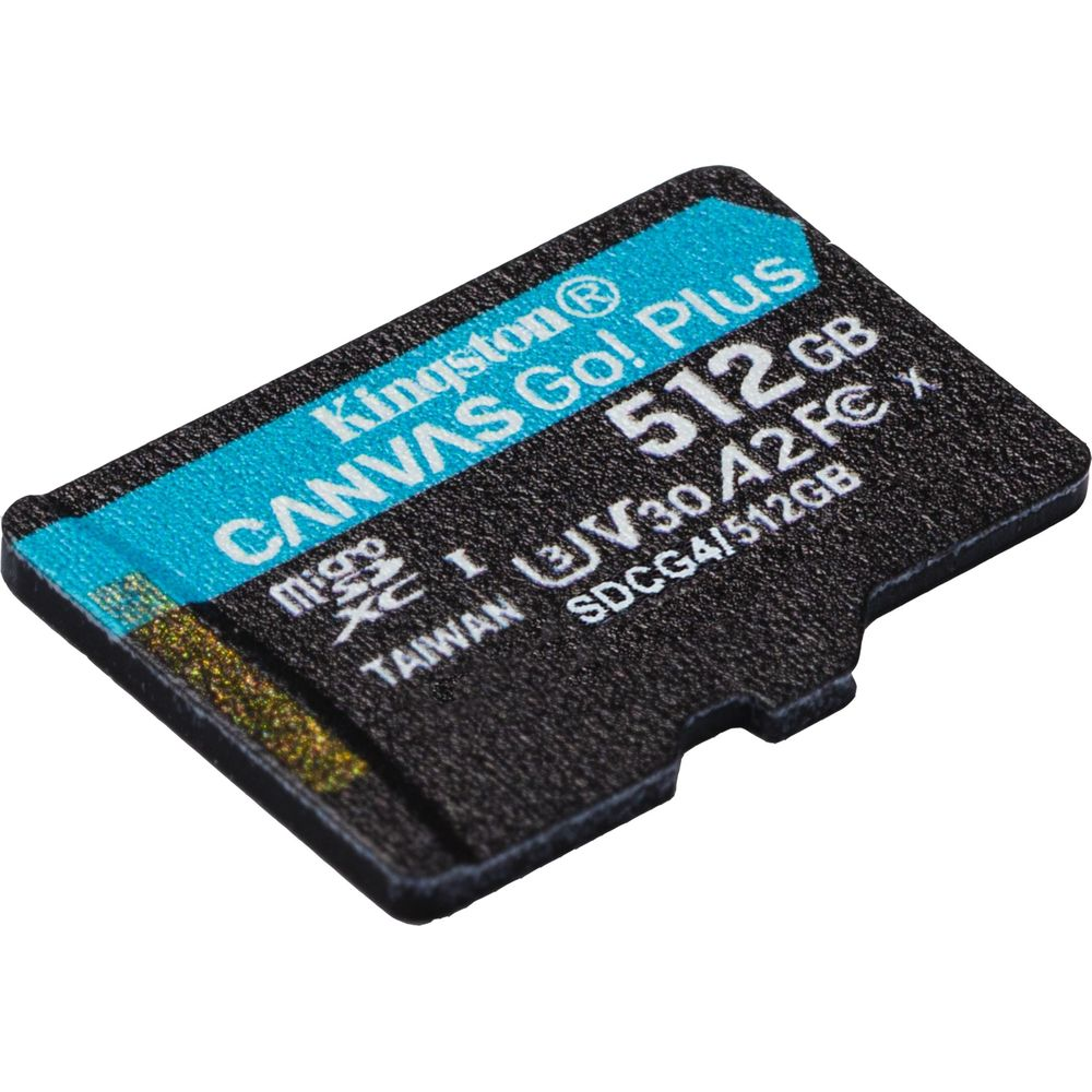 Eine schwarze Kingston MicroSDXC Speicherkarte mit 512GB Speicherkapazität.