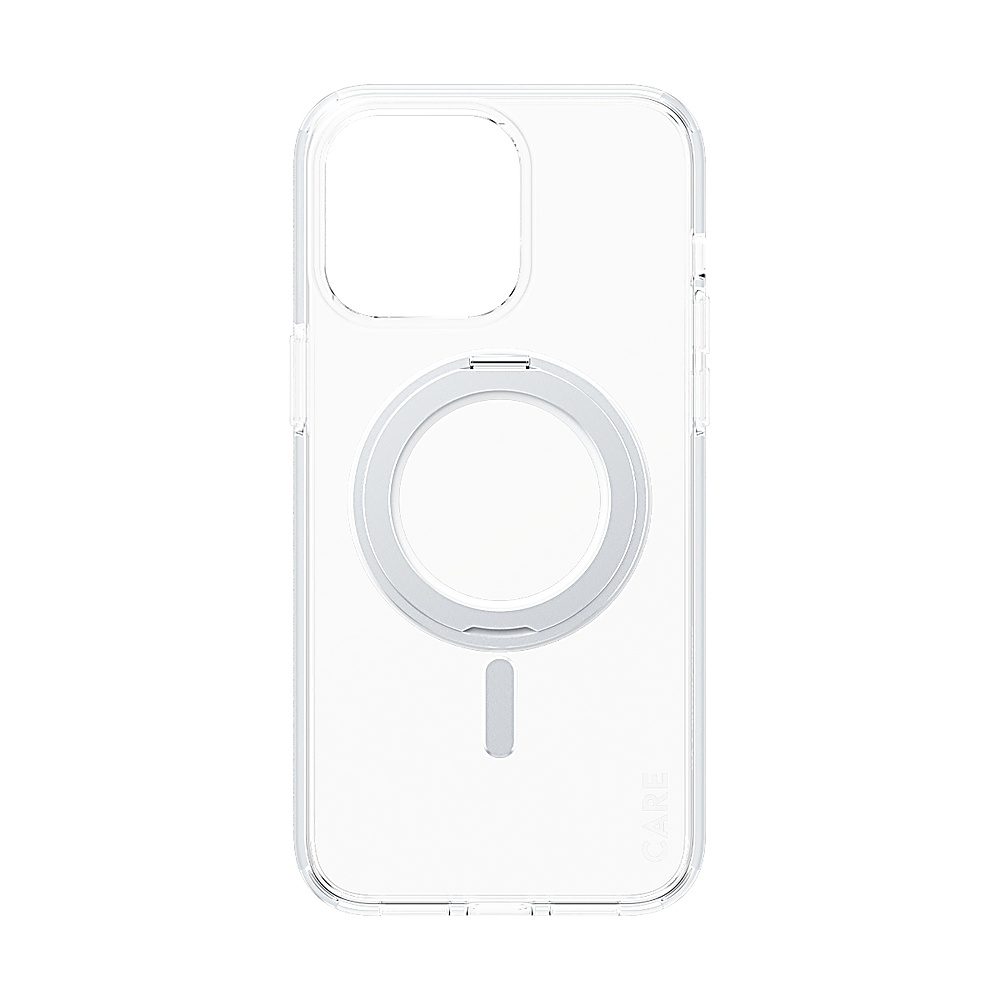 Transparente Hülle mit MagSafe-Ring für ein Smartphone, weißer Ring.