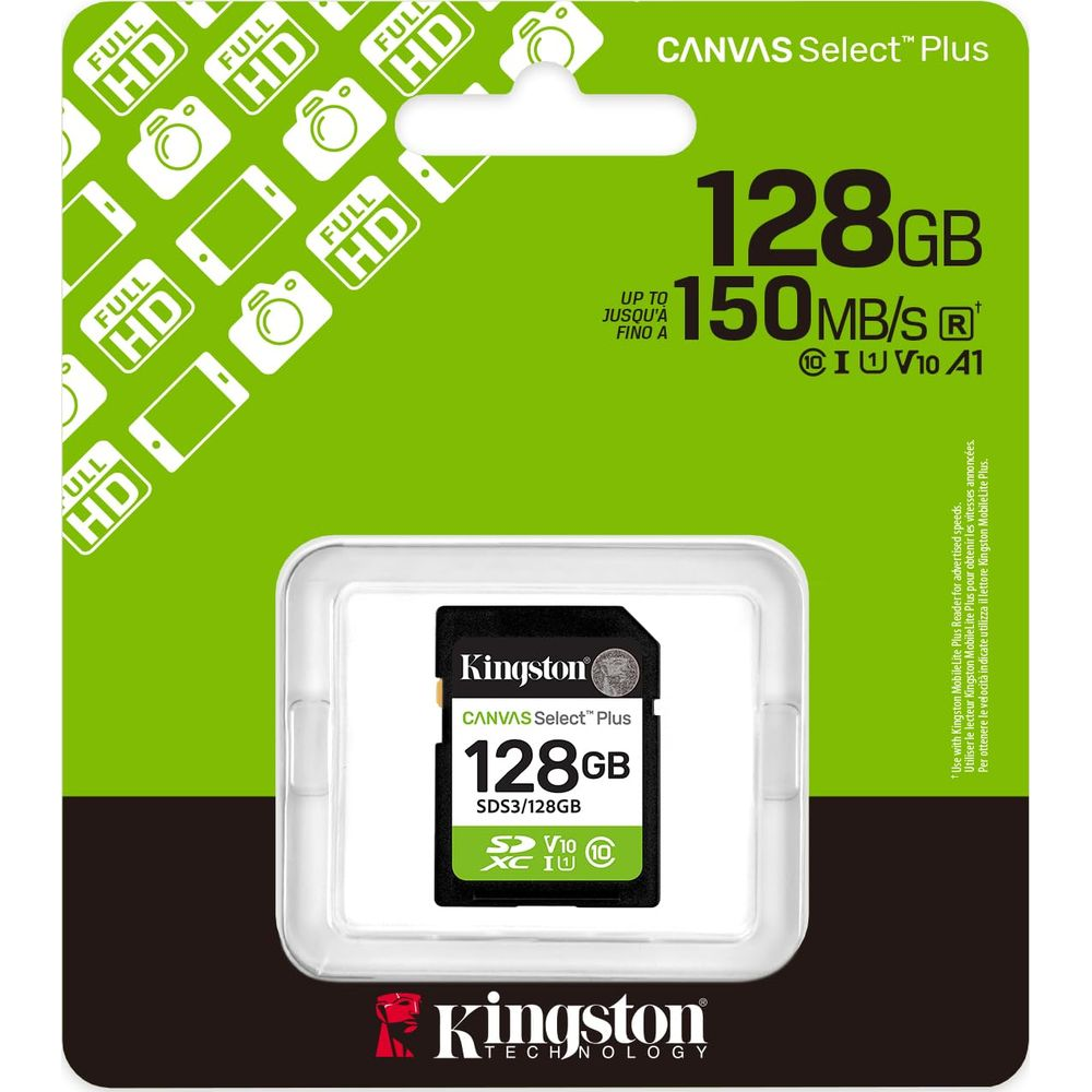 Kingston 128GB SDXC kaart, Canvas Select Plus, met 150MB/s.