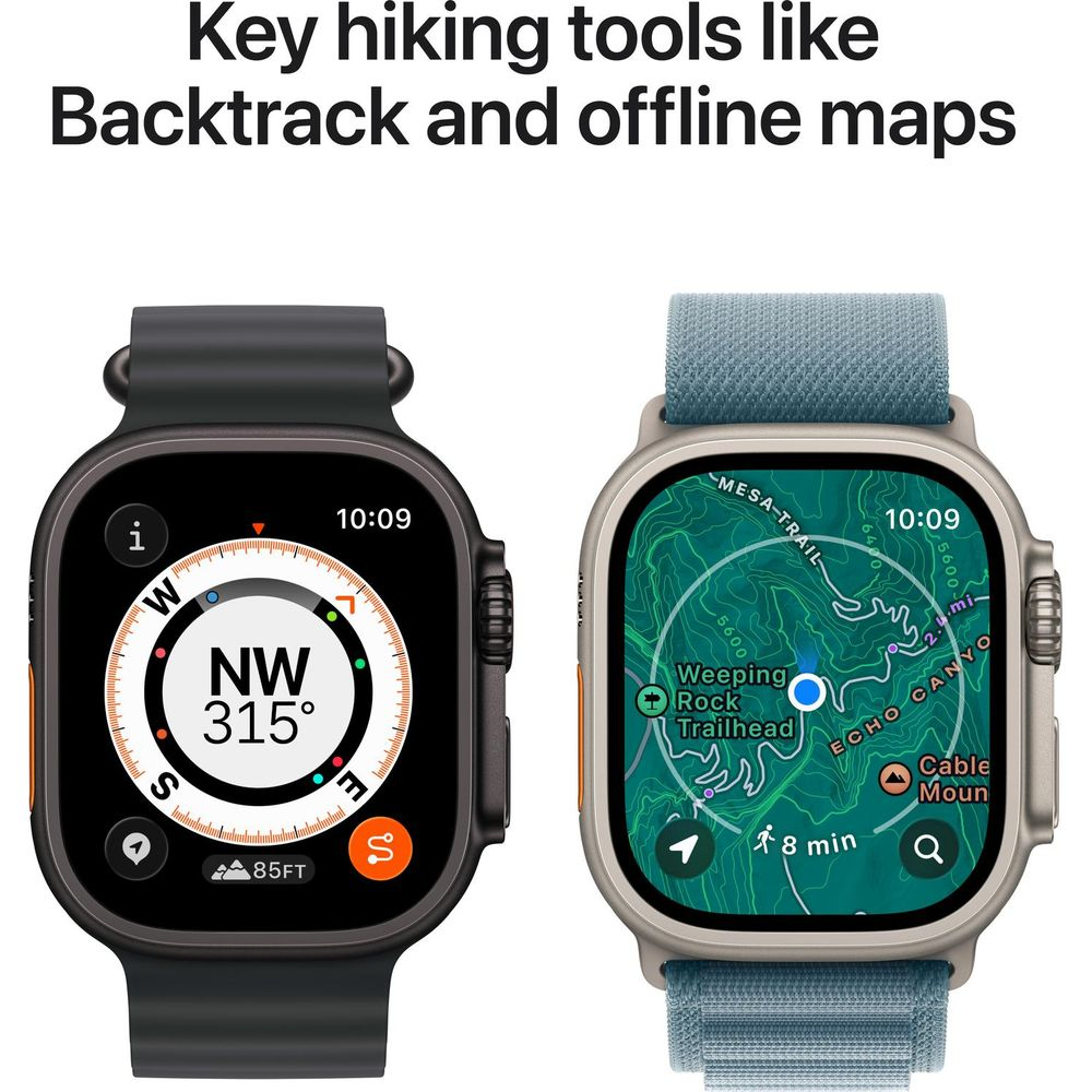 Due smartwatch: una mostra una bussola, l'altra una mappa escursionistica.