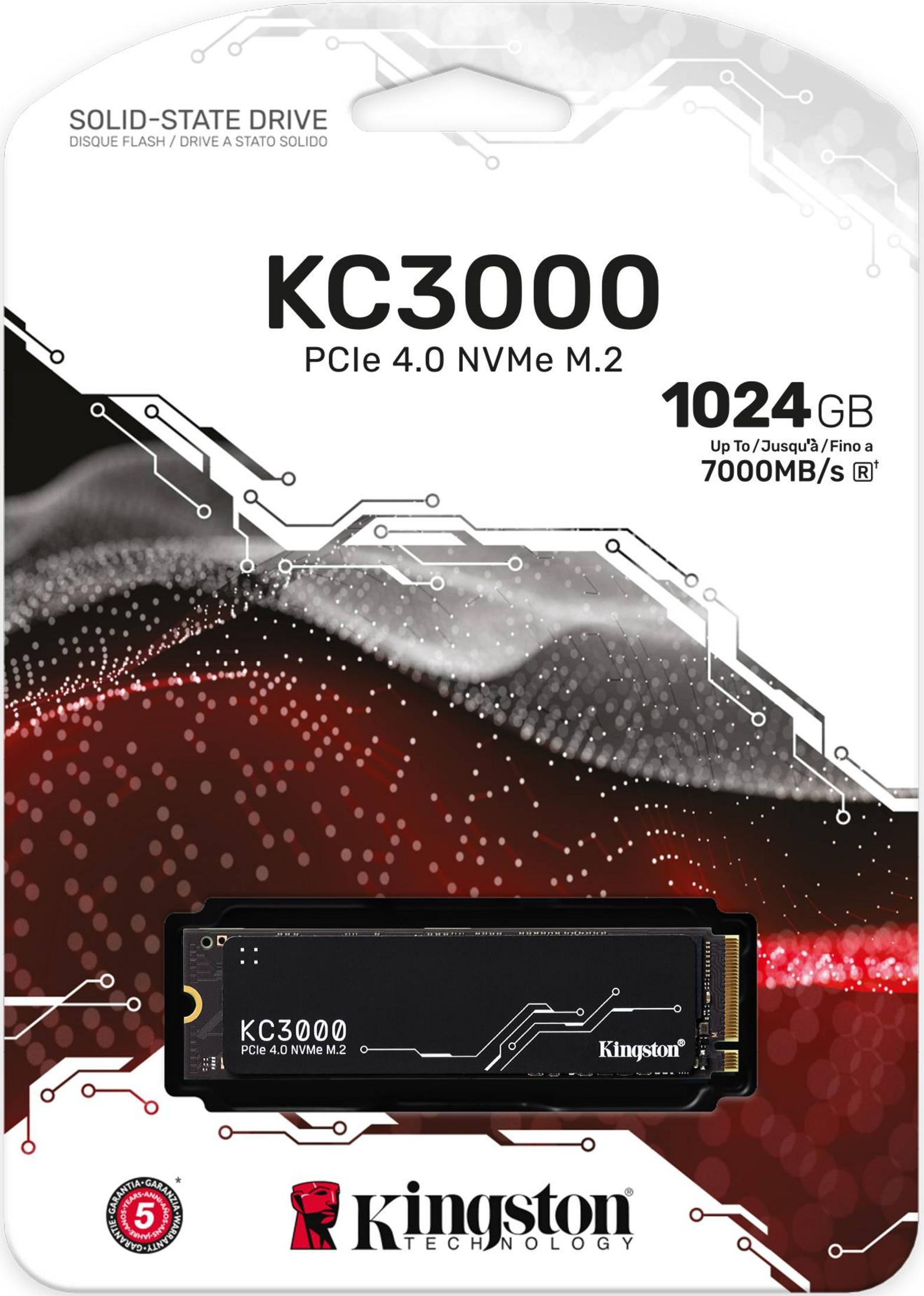 Kingston KC3000 SSD 1024GB: Czarna karta M.2 z czerwonym wzorem.