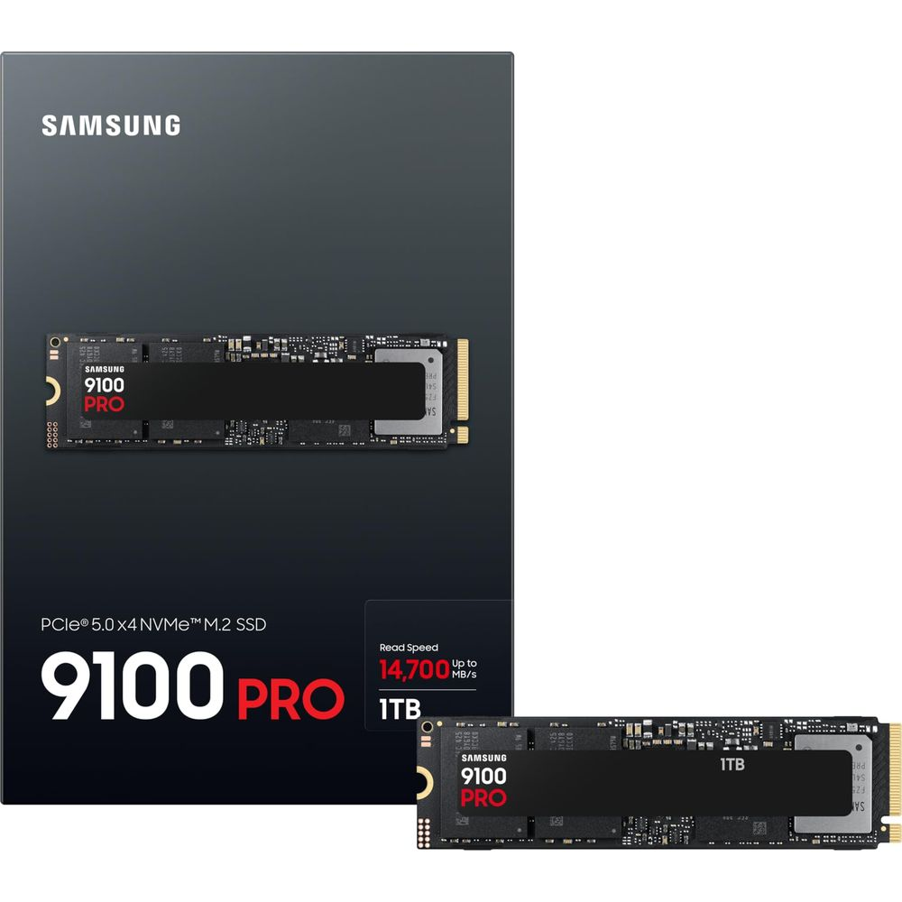 Dysk SSD Samsung 9100 Pro 1TB M.2 NVMe, prędkość odczytu 14.700 MB/s.