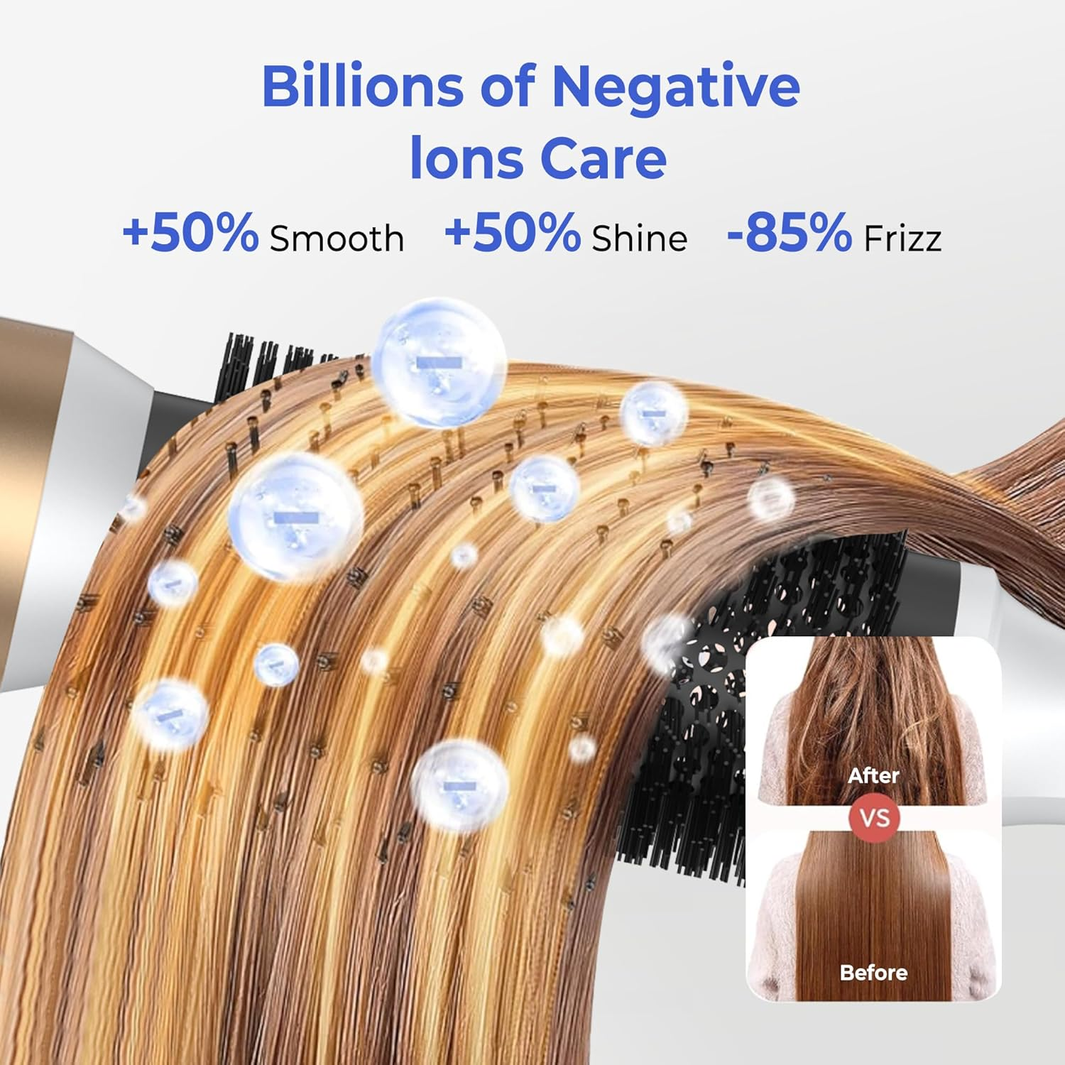 Haare werden geglättet, geglänzt und Frizz reduziert. Vorher/Nachher-Vergleich.