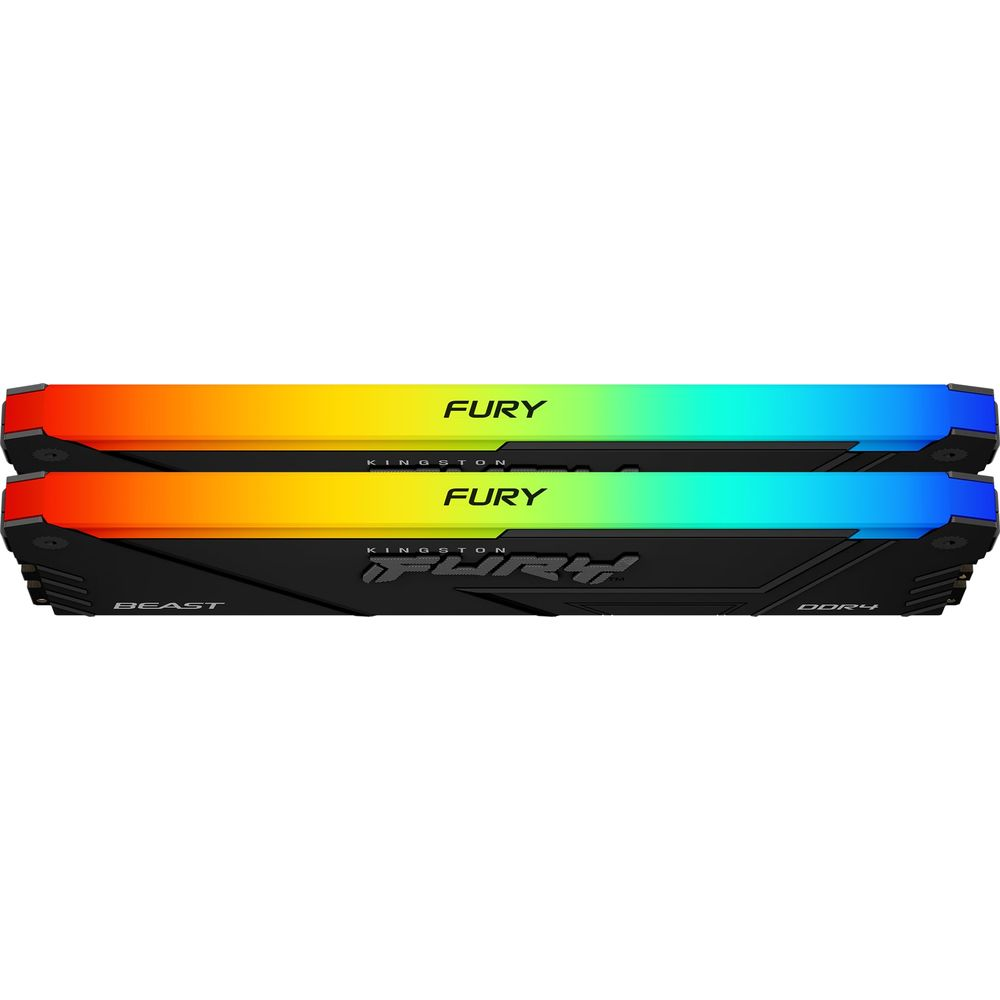 Dwa moduły RAM Kingston FURY DDR4 z tęczowym podświetleniem RGB.