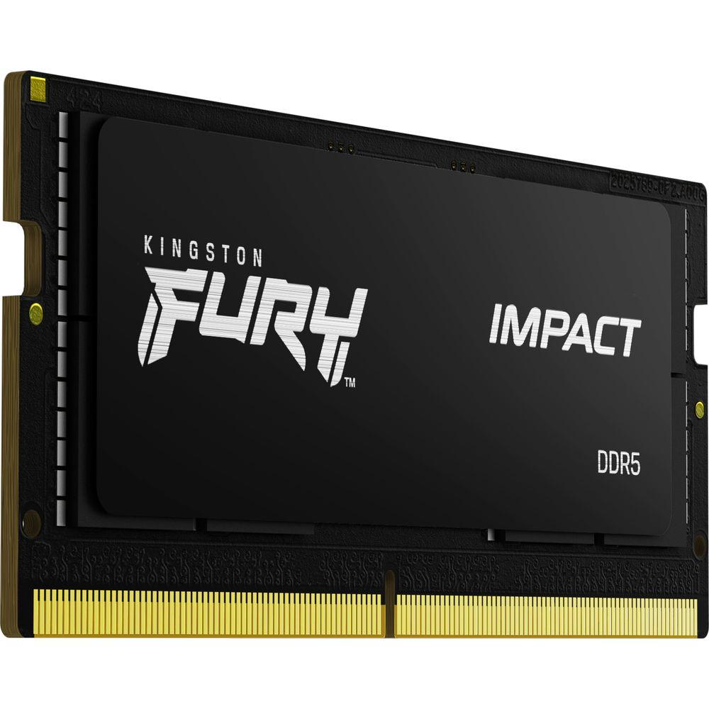 Czarny moduł RAM Kingston FURY Impact DDR5 ze złotymi pinami.