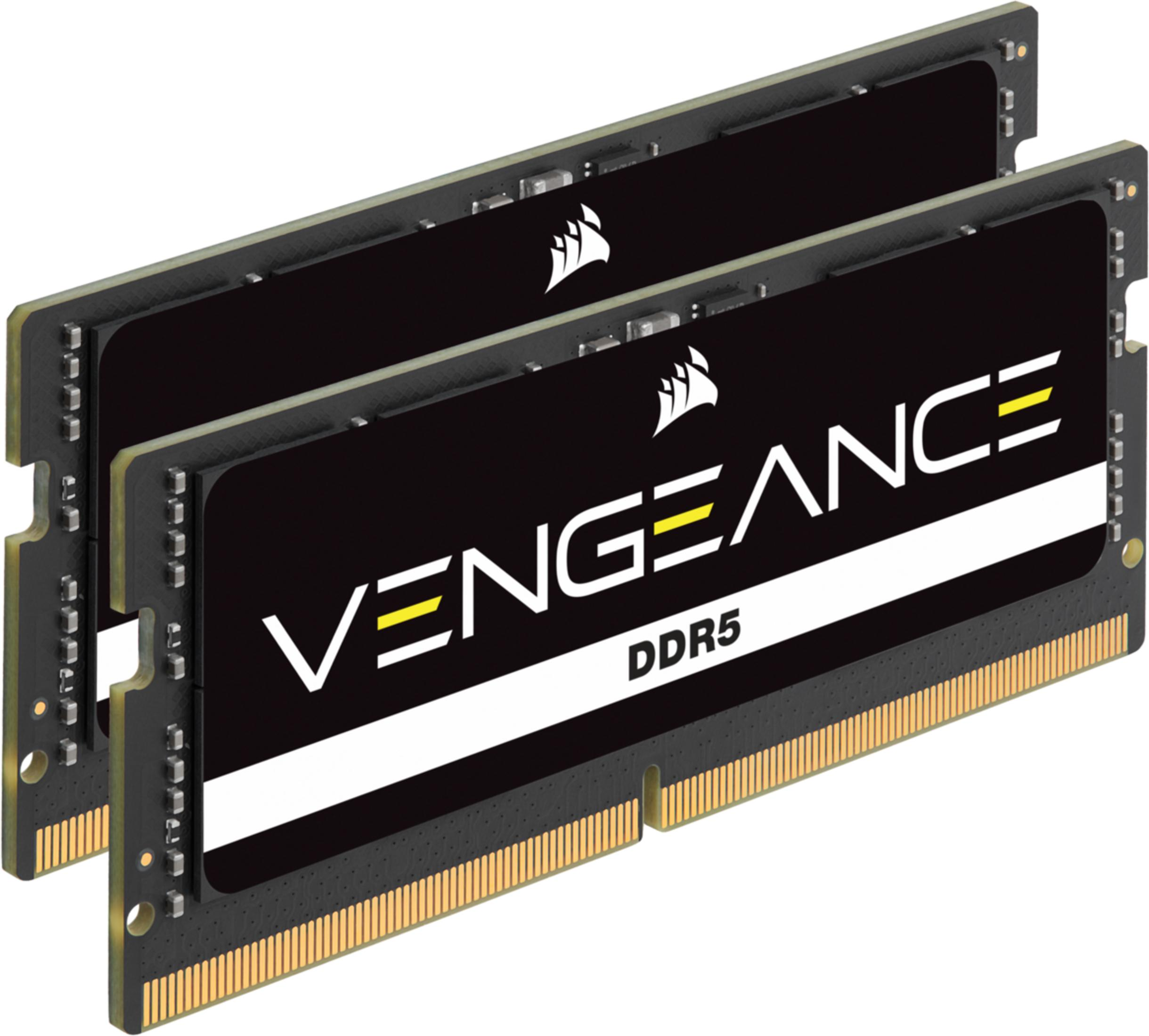 Dwa moduły RAM Corsair Vengeance DDR5 obok siebie na białym tle.