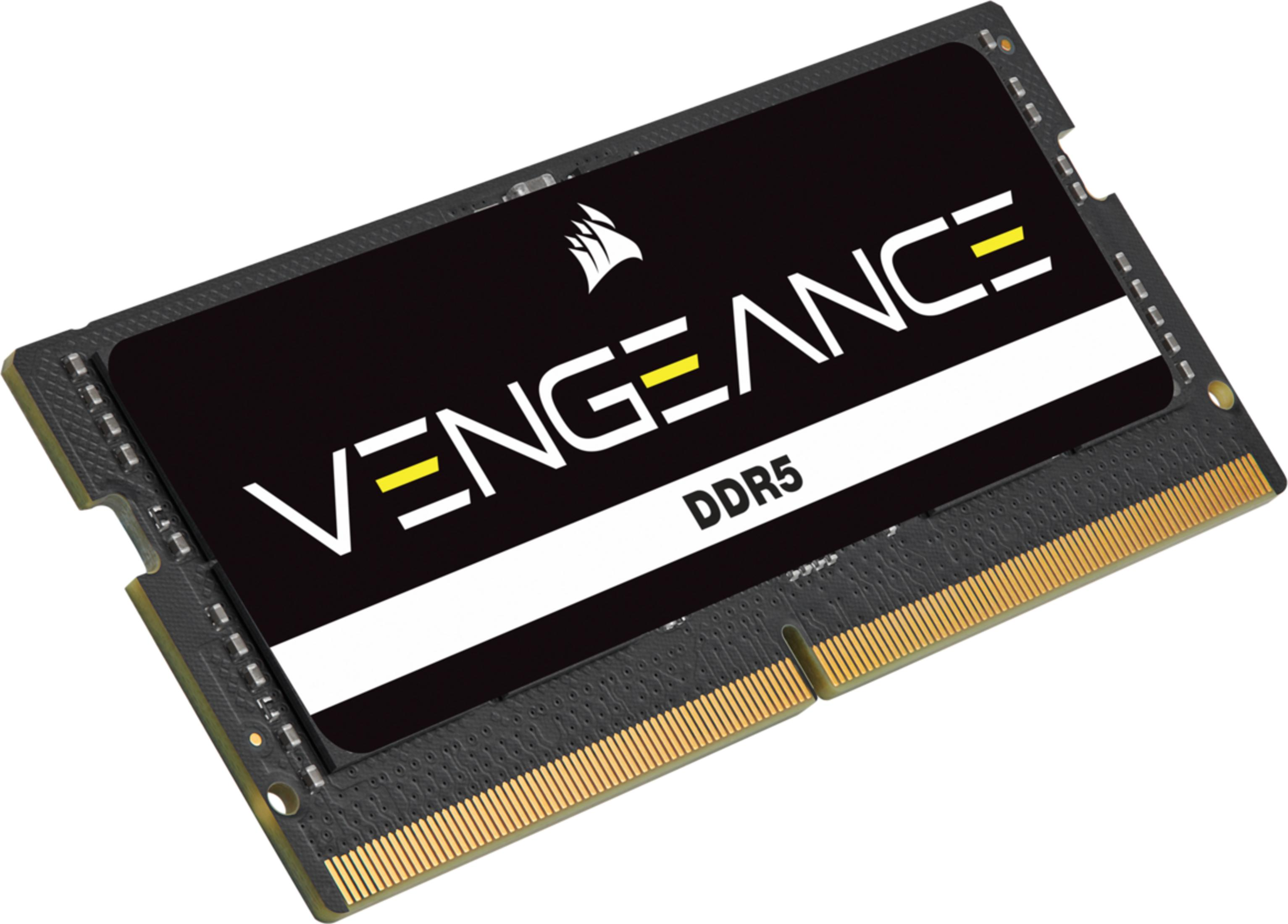 Moduł RAM Corsair Vengeance DDR5 z czarną naklejką i złotymi pinami.