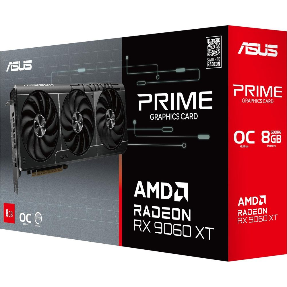 Karta graficzna ASUS Prime RX 9060 XT z 3 wentylatorami, 8GB GDDR6.