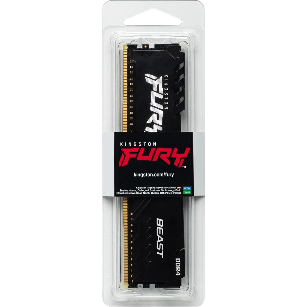 Czarny moduł RAM Kingston FURY Beast DDR4 ze złotymi stykami.