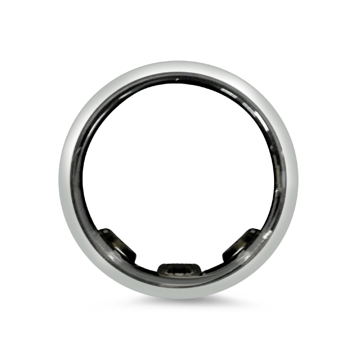 Ein silberner Ring mit schwarzen Details im Inneren.