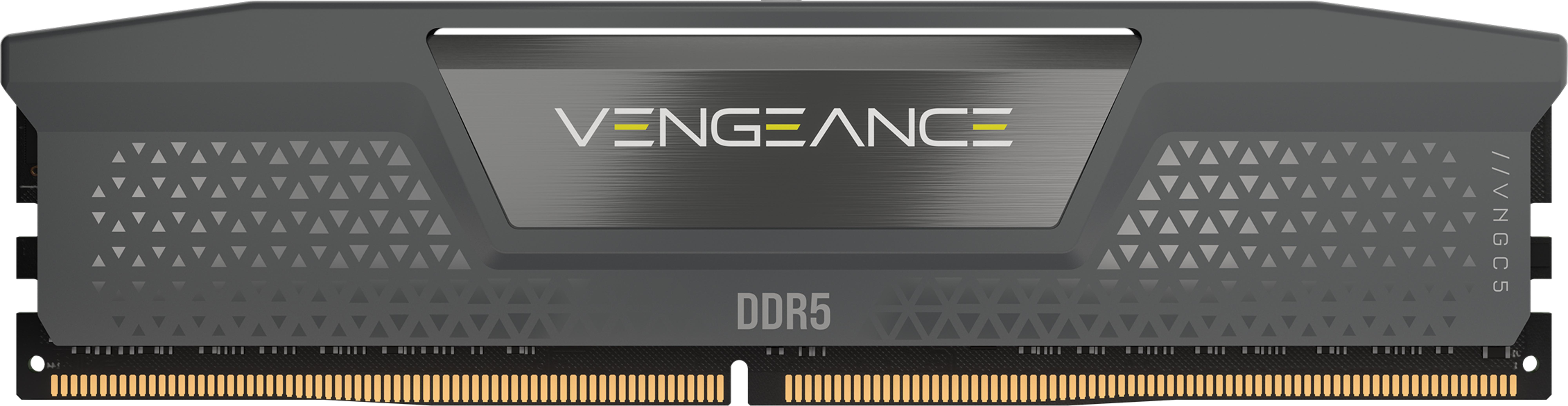 Un módulo de RAM DDR5 negro con disipador plateado y logo Vengeance.