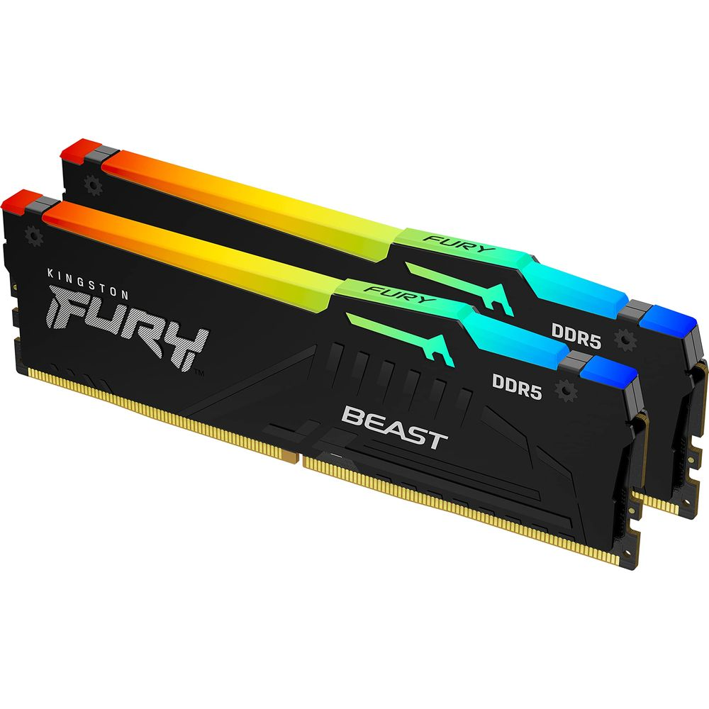 Dwa czarne moduły RAM Kingston FURY DDR5 z podświetleniem RGB.