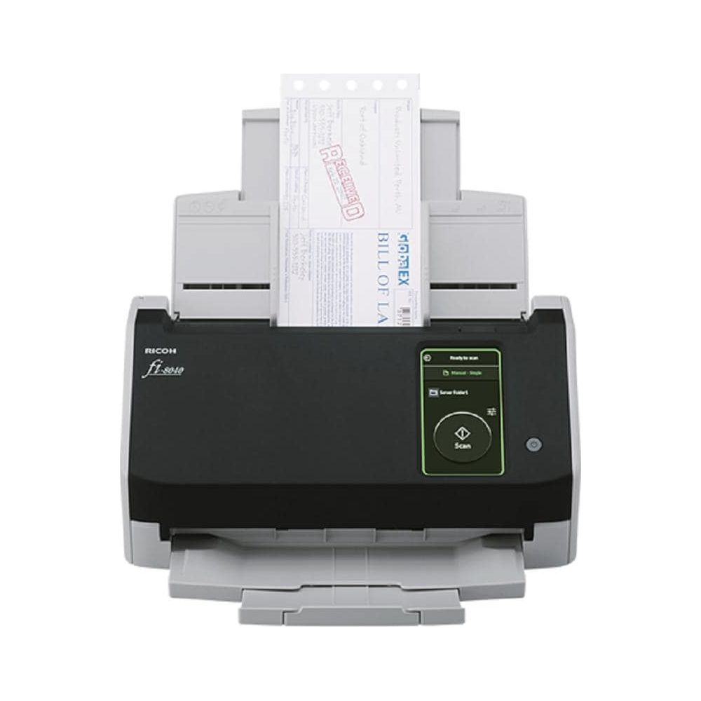 Widoczny jest skaner Ricoh fi-8040 skanujący dokument zatytułowany "BILL OF LA.