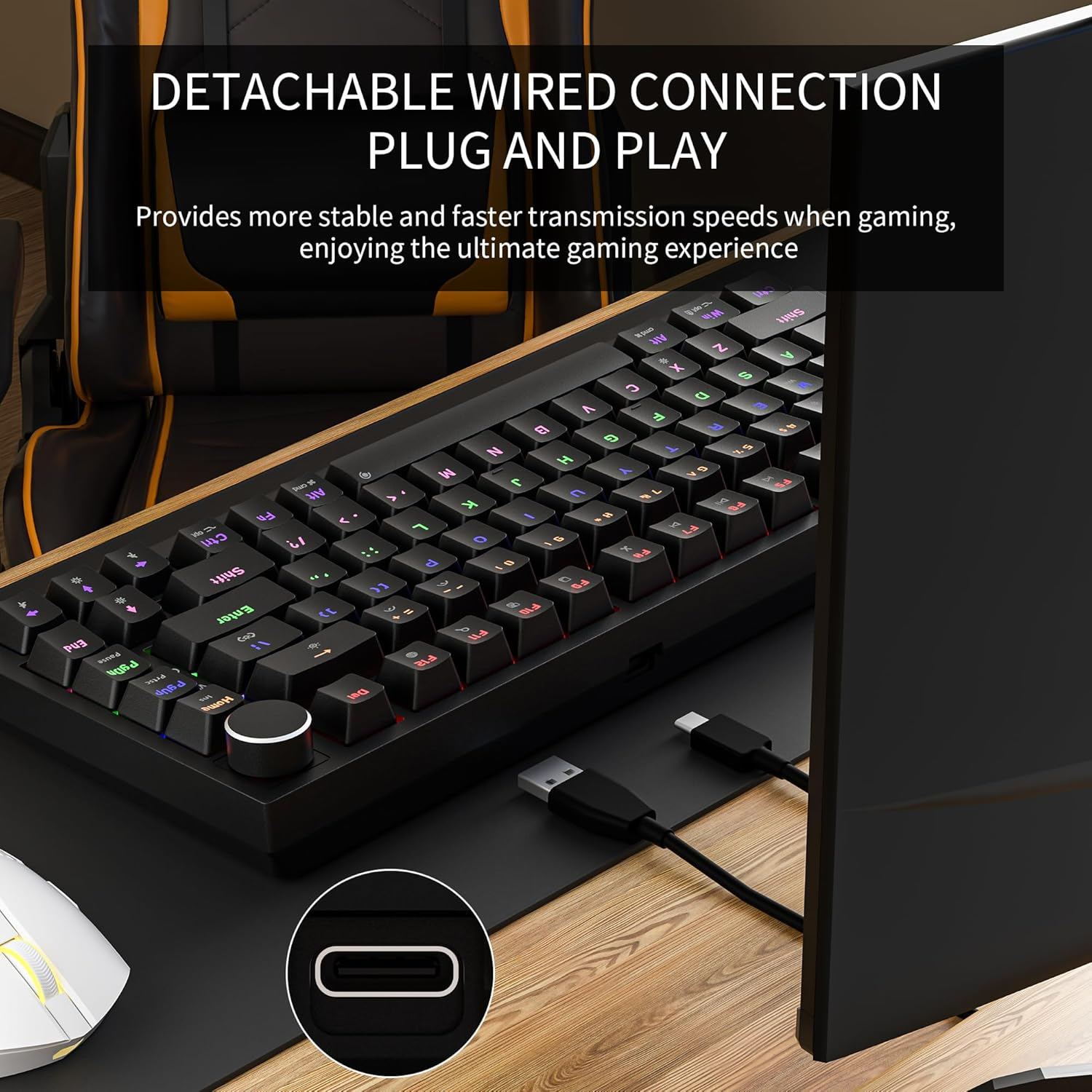 Zestaw do gier z klawiaturą, myszą, monitorem i kablami.