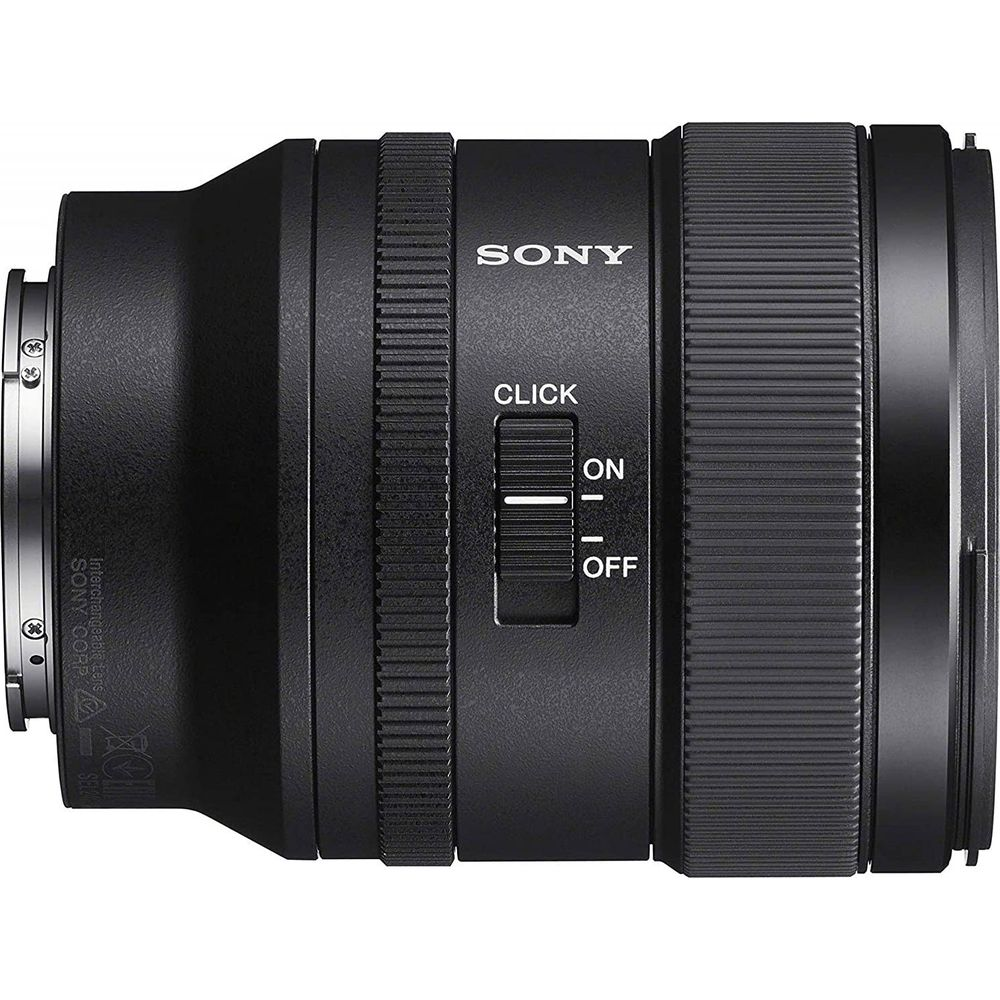 Lente de cámara Sony negra con interruptor "Click" ON/OFF.
