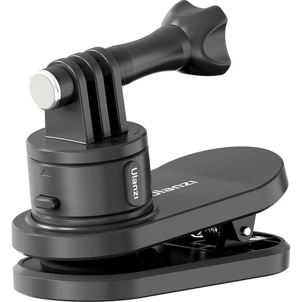 Czarny uchwyt Ulanzi z zaciskiem, regulowanym ramieniem i szybkozłączem.