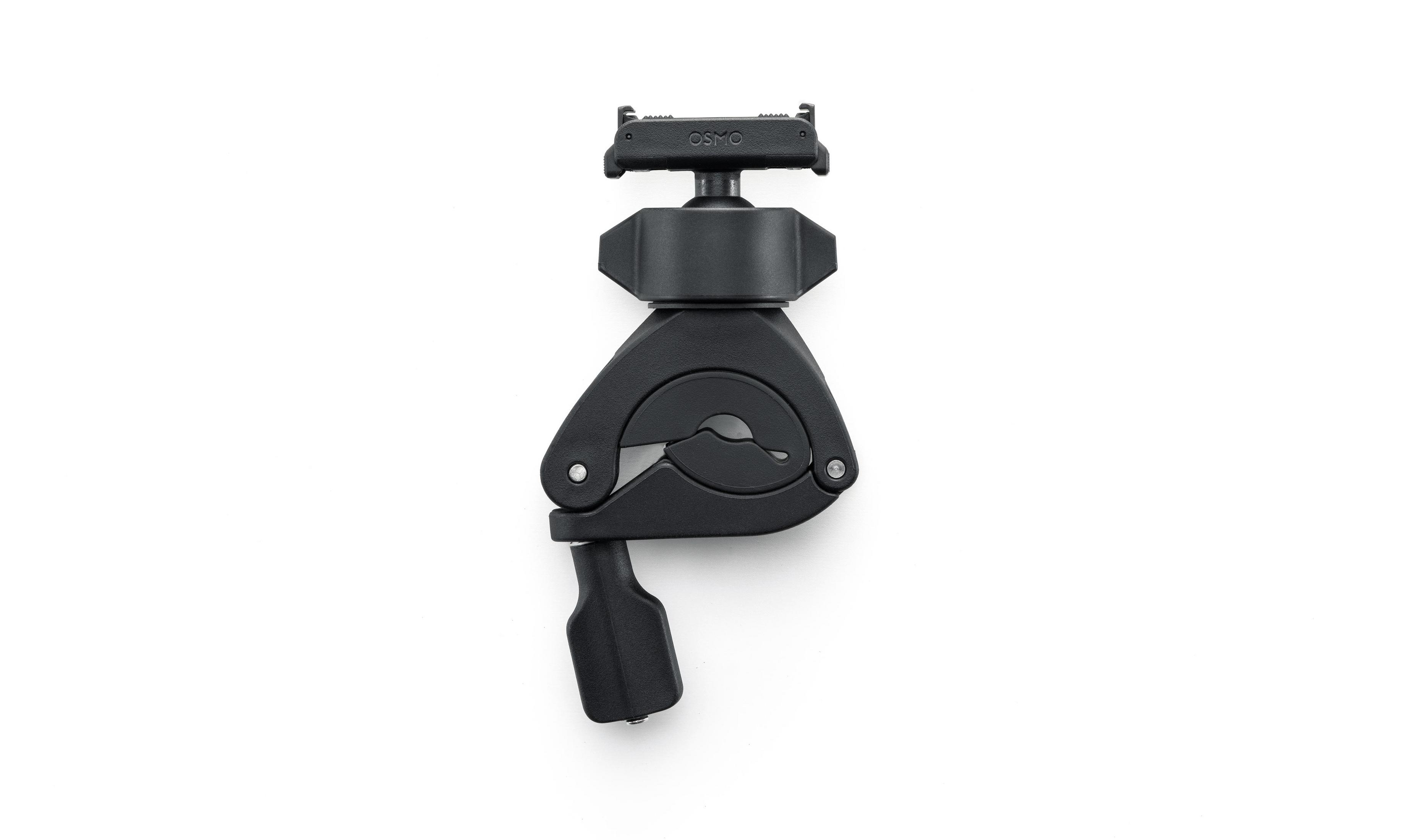 Un soporte de pinza OSMO negro con articulación y mango sobre fondo blanco.