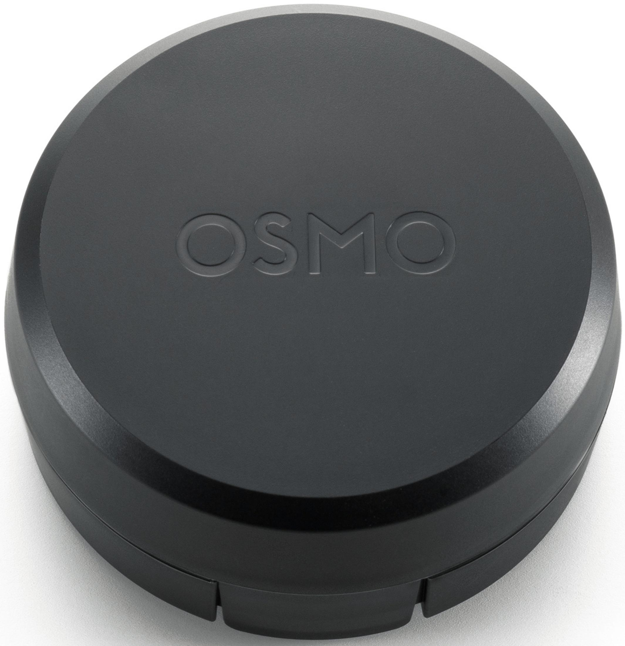 Tapa redonda negra con logo OSMO en relieve.