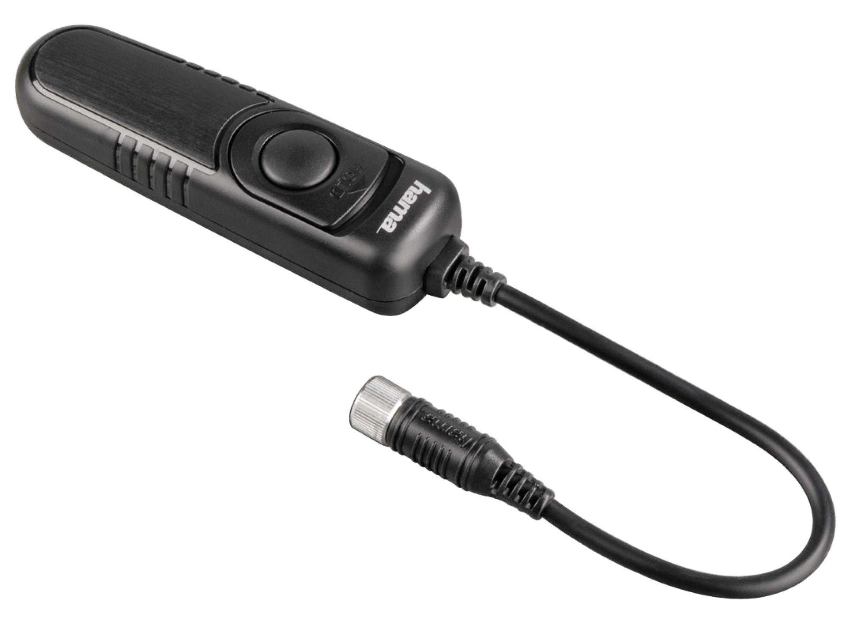 Black remote shutter release with cable and connector.