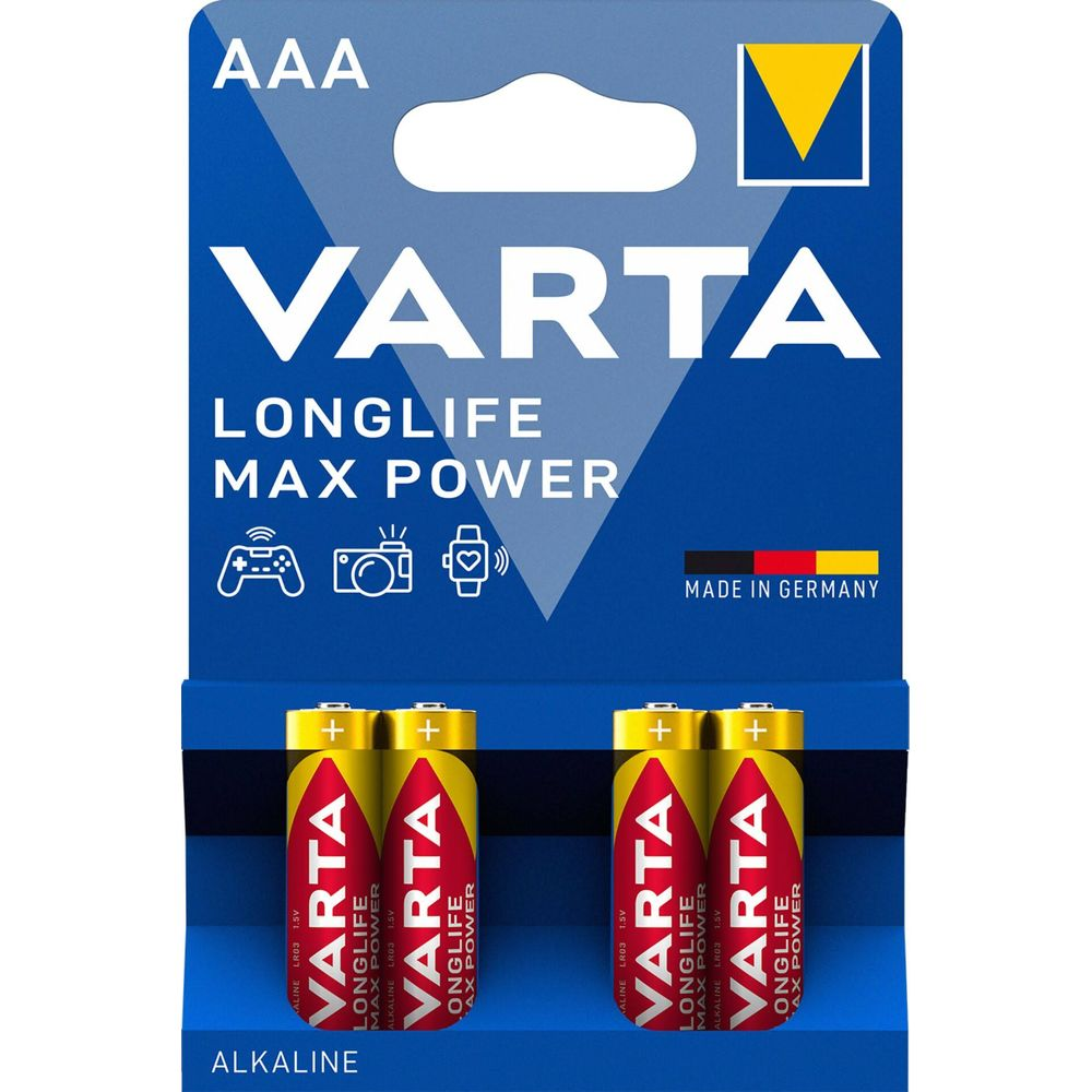 Varta AAA batteries, 4-pack, Longlife Max Power, Made in Germany.