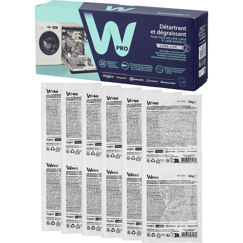 Confezione WPRO Anticalcare e Sgrassatore per lavastoviglie e lavatrici.