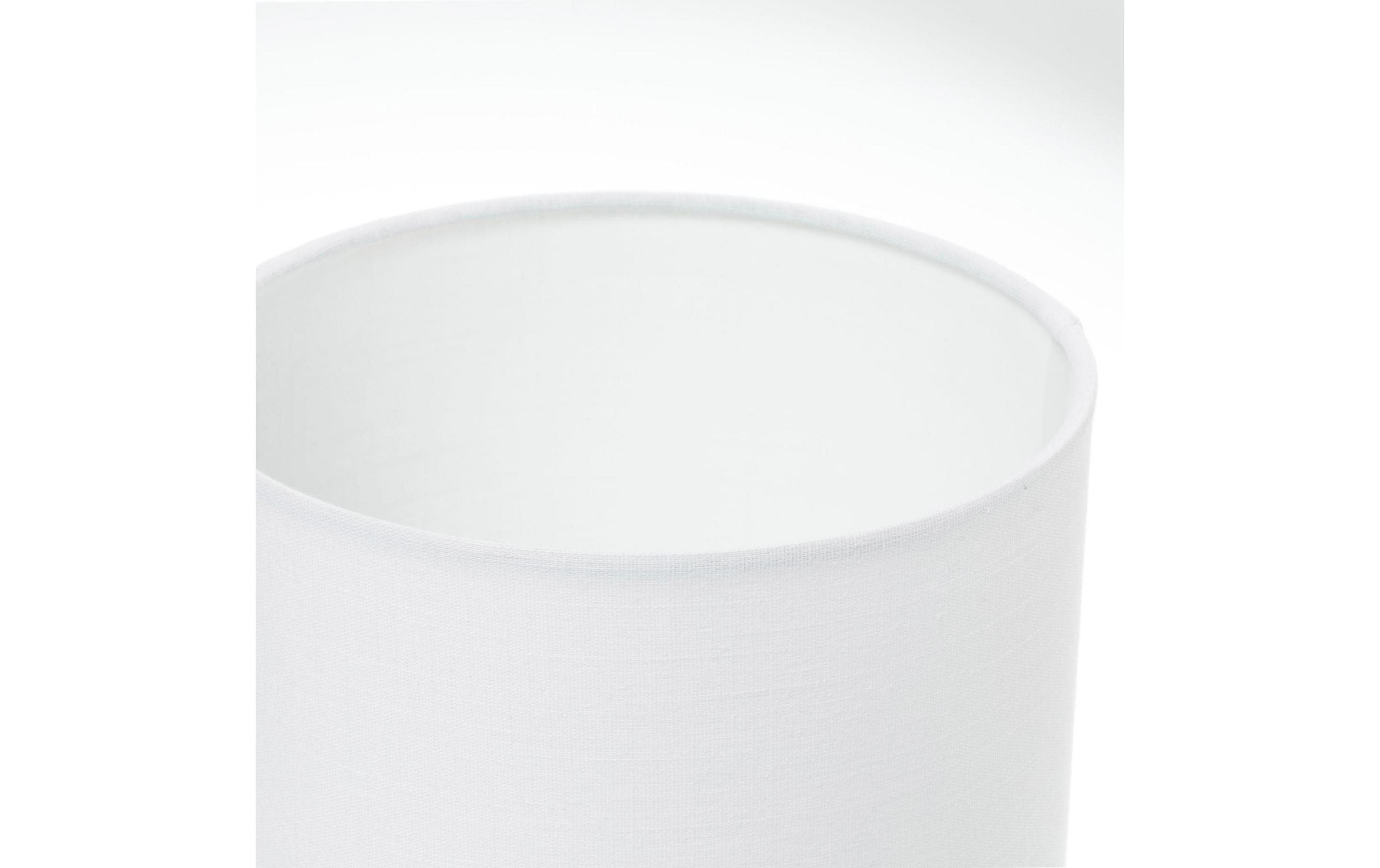 Zbliżenie białego abażuru z fakturą materiału, białe tło.