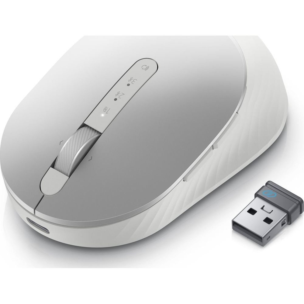 Biała mysz komputerowa z kluczem USB.