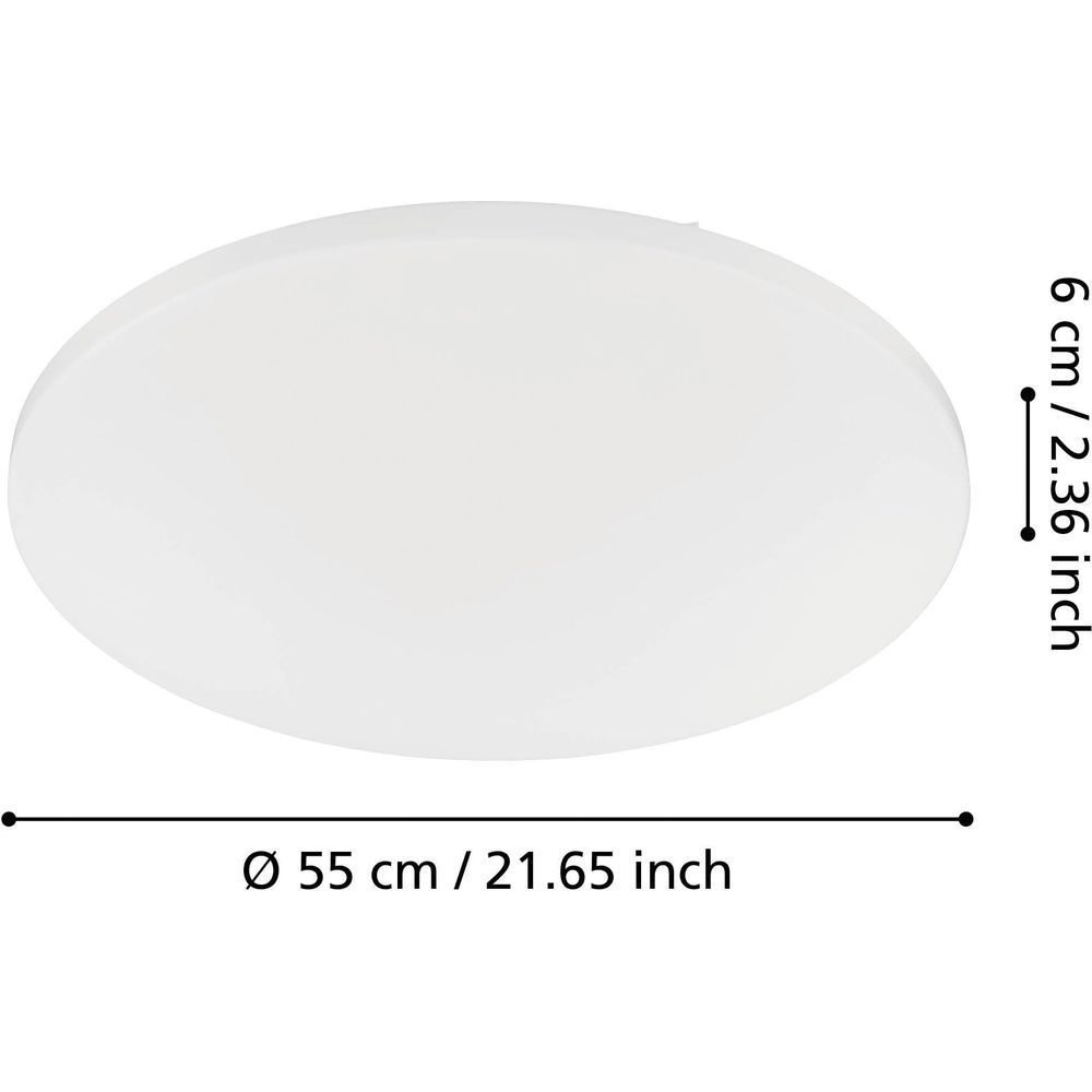 Weiße Deckenleuchte, 55 cm Durchmesser, 6 cm Höhe.