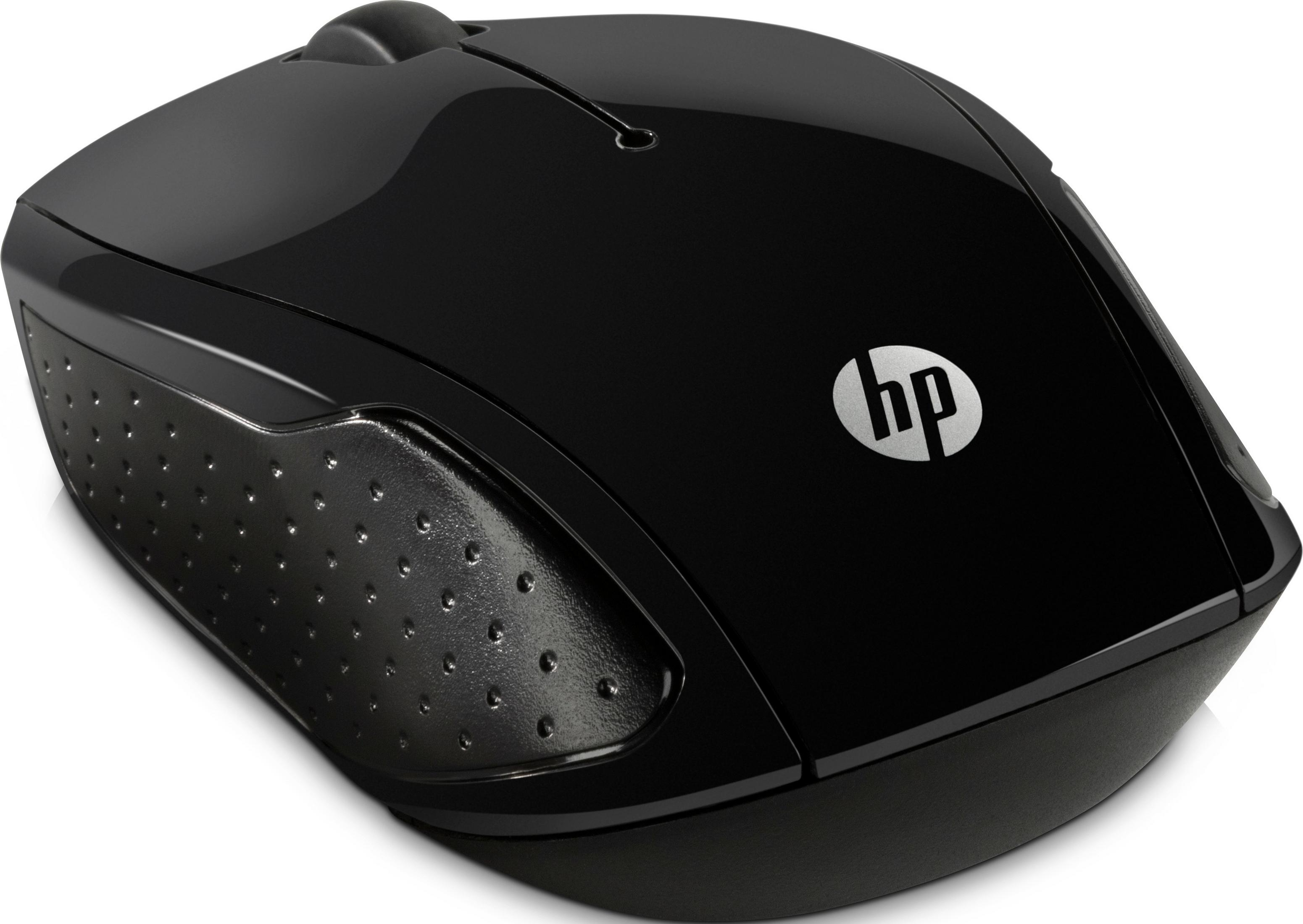 Czarna mysz HP z teksturowanym uchwytem i kółkiem.