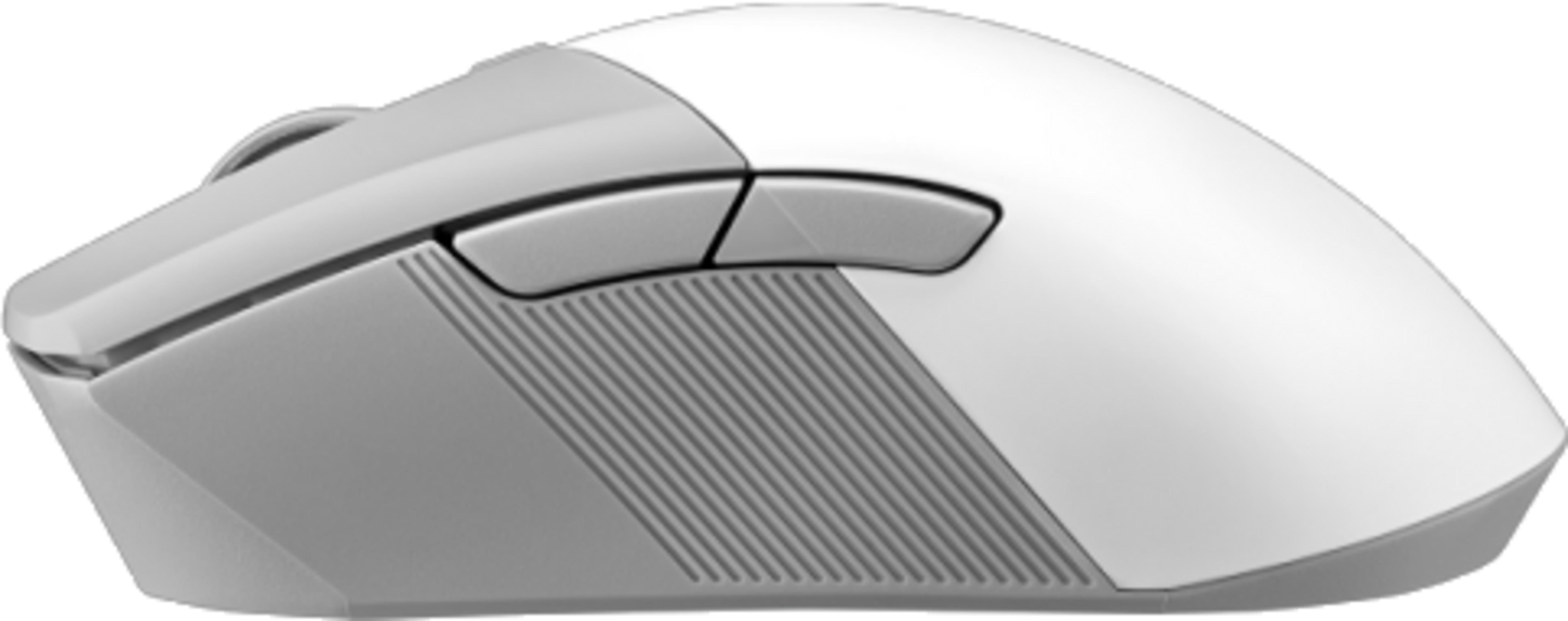 Biała i szara mysz komputerowa z teksturowanymi bokami.