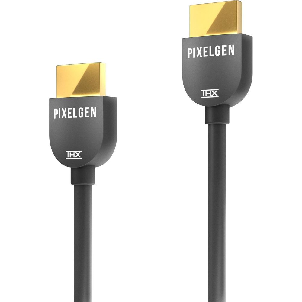 Zwei schwarze HDMI-Kabel mit goldenen Steckern und Beschriftungen.