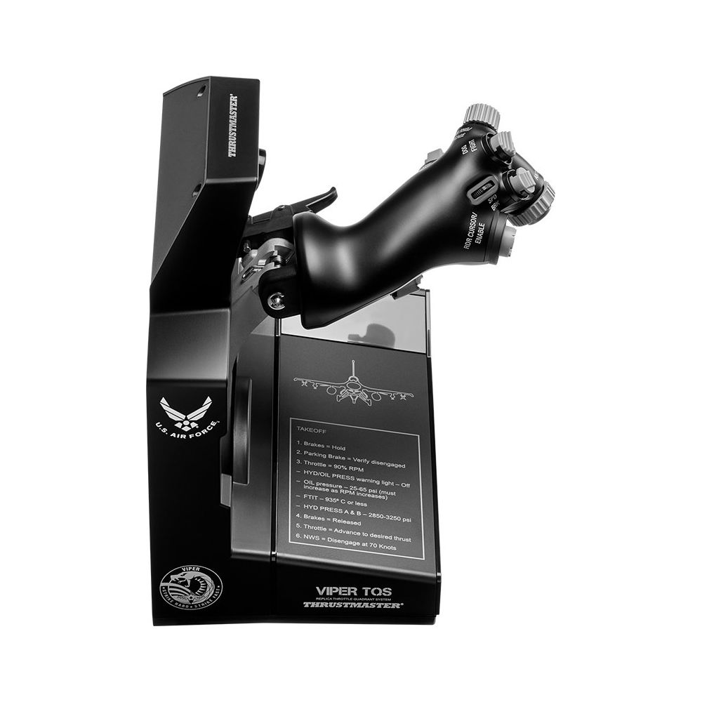 Czarny kontroler HOTAS Thrustmaster Viper z logo U.S. Air Force i instrukcjami startu.