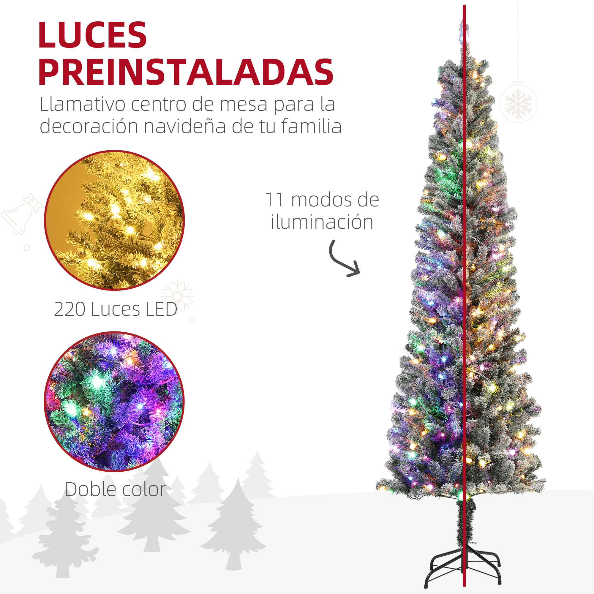 Un árbol de Navidad iluminado con luces multicolores y adornos de copos de nieve.
