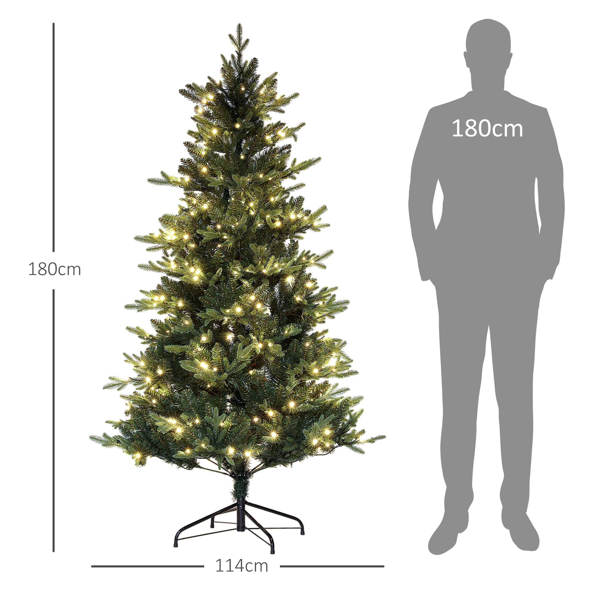 Un árbol de Navidad de 180 cm con luces y un hombre silueta de 180 cm.